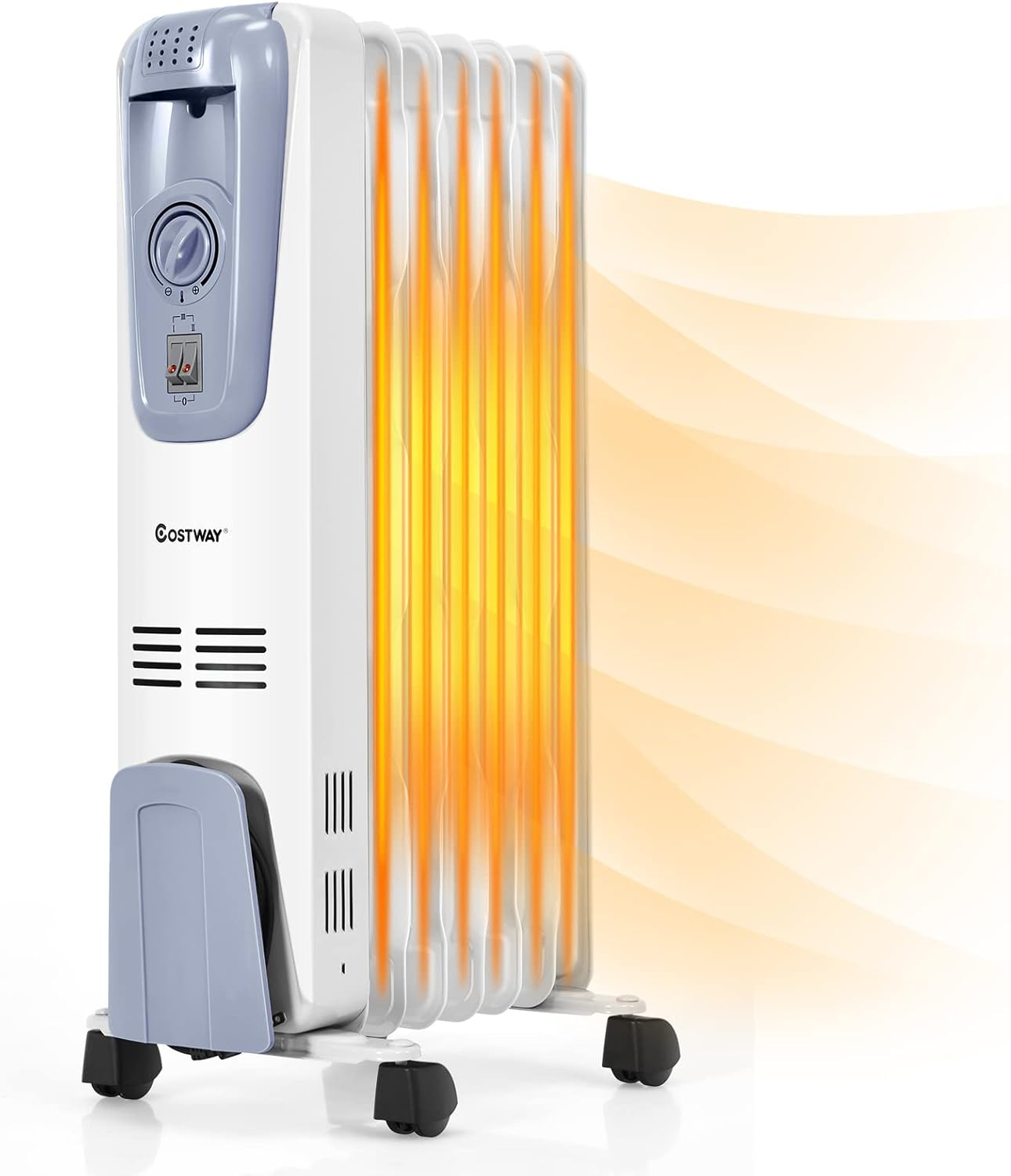 COSTWAY Oil Filled Radiator Heater, 1500W Portable Space Heater with Adjustable Thermostat, 3 Heat Settings, Overheat and Tip-Over Protection, Electric Oil Heater for Living Room Bedroom, Indoor Use