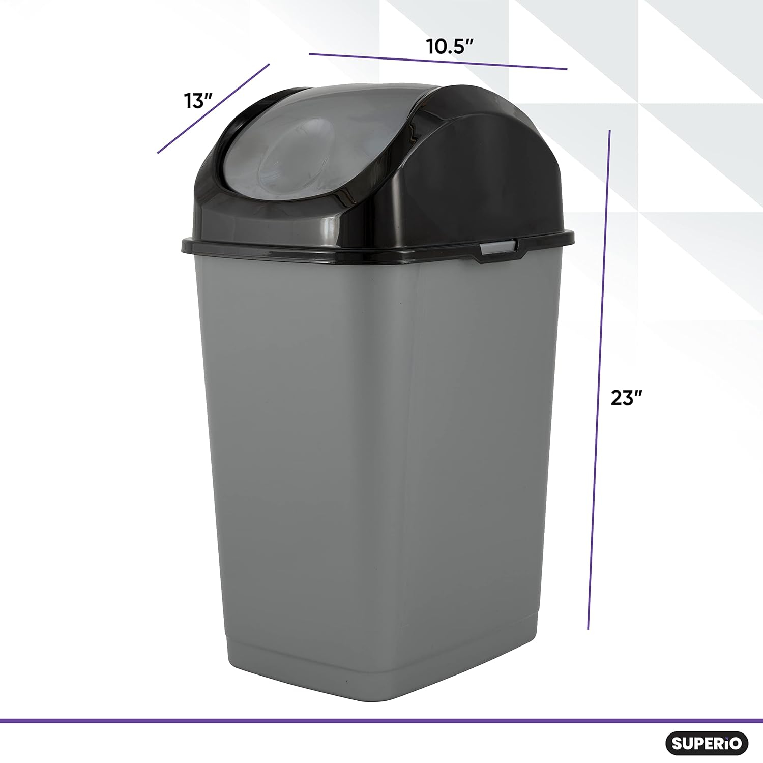 Gray and Black Plastic Swing-Top Trash Can, 23" Tall