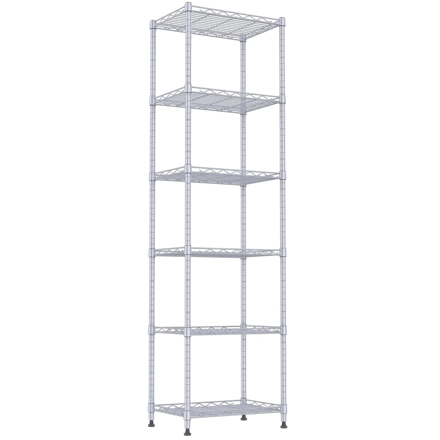REGILLER 6 Wire Shelving Steel Storage Rack Adjustable Unit Shelves for Laundry Bathroom Kitchen Pantry Closet(Silver, 11.7" D x 16.8" W x 63" H)