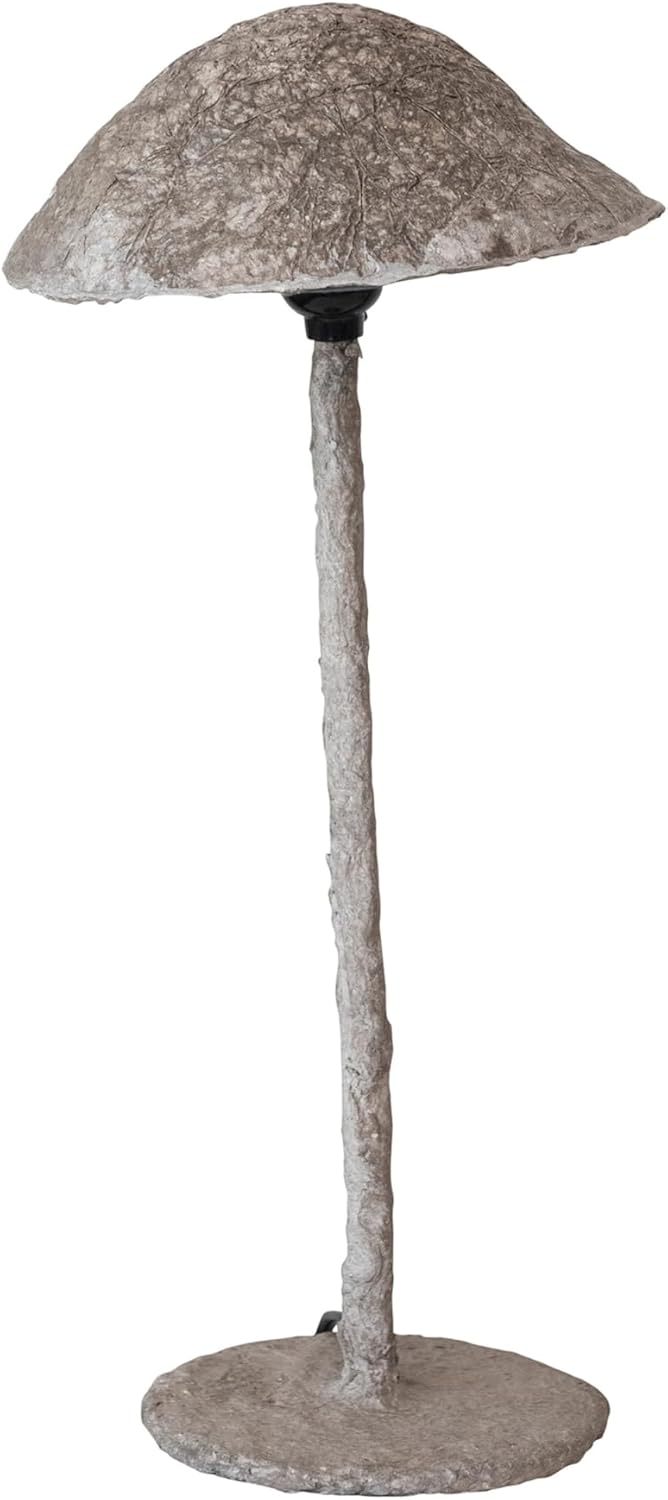 Creative Co-Op Handmade Paper Mache and Metal Mushroom Table Lamp, Grey
