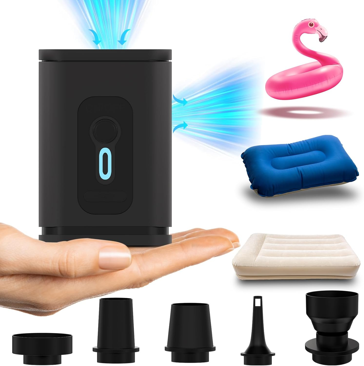 Portable Air Pump for Inflatables - 2400mAH Rechargeable Battery Powered Air Mattress Pump - Mini Air Pump for Air Mattress Bed, Pool Floats Inflator, Boat, Inflatable Cushions, Toys