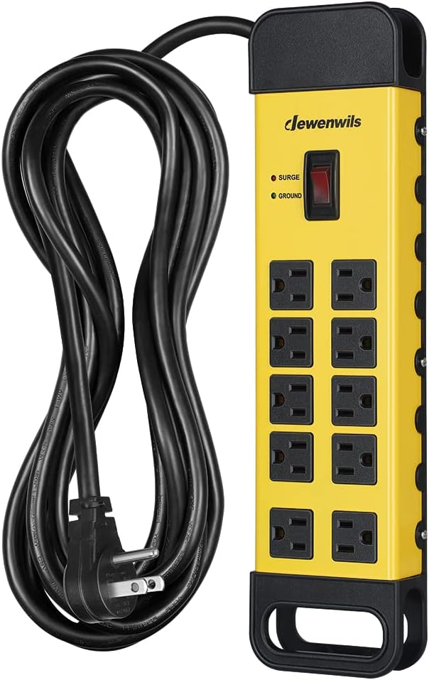 DEWENWILS 10 Outlets Heavy Duty Metal Surge Protector Power Strip with 15ft Long Cord, Flat Plug, 1440Joules