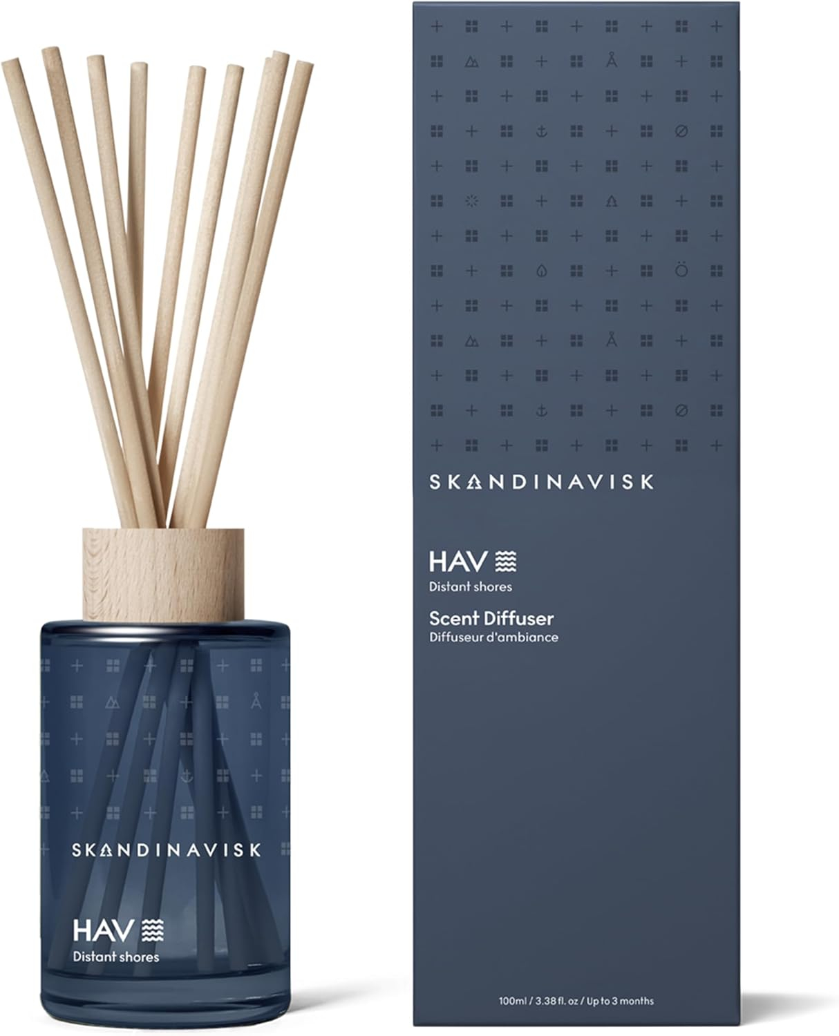 HAV Blue Glass Reed Diffuser with Beechwood Ring