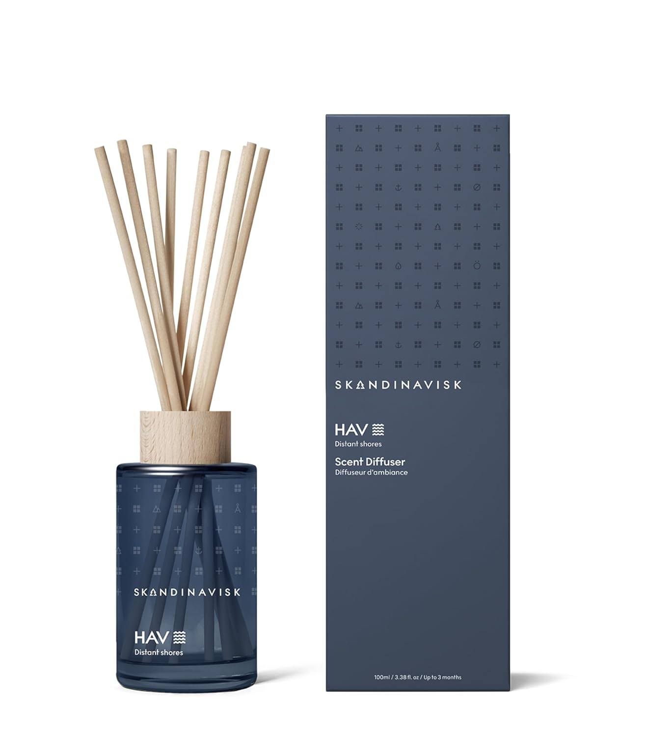 HAV Blue Glass Reed Diffuser with Beechwood Ring