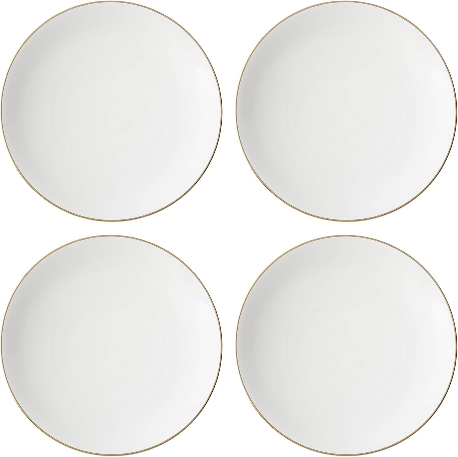White Porcelain Coupe Dinner Plates with Gold Accents, Set of 4