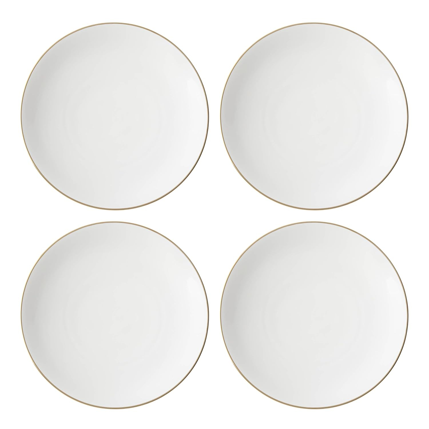 White Porcelain Coupe Dinner Plates with Gold Accents, Set of 4
