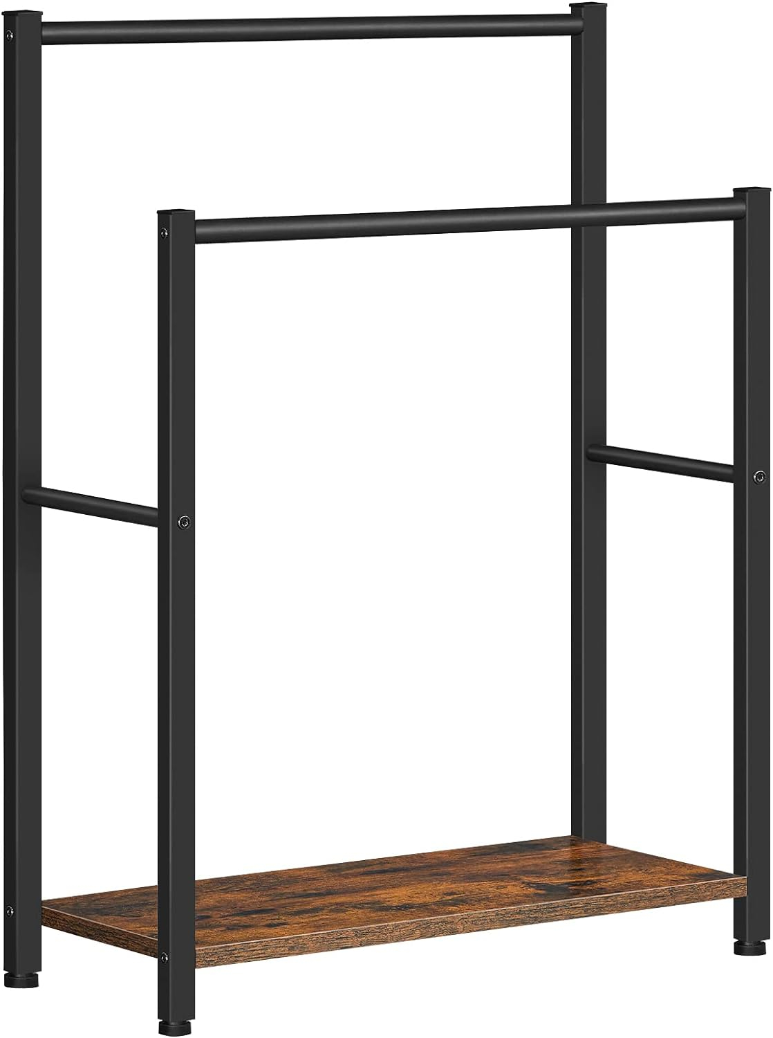 HOOBRO Free Standing Towel Rack for Bathroom, 22" L x 9.4" W x 31.5" H, 2 Tier Blanket Rack, Blanket Holder, Drying and Display Rack with Shelf, Rustic Brown and Black BF04LB01