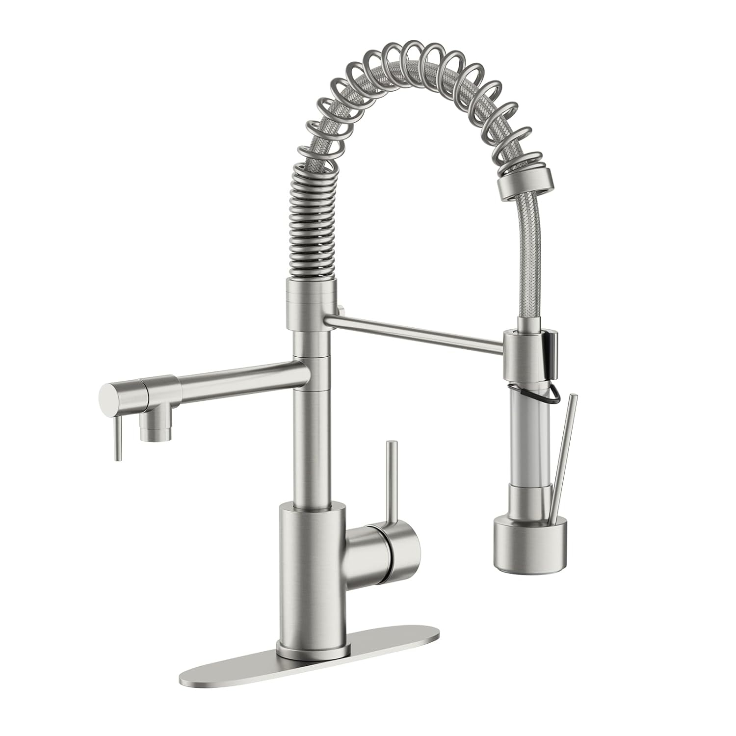 1-Handle Pull Down Sprayer Kitchen Faucet Spring Stainless Steel Kitchen Sink Faucet in Brushed Nickel