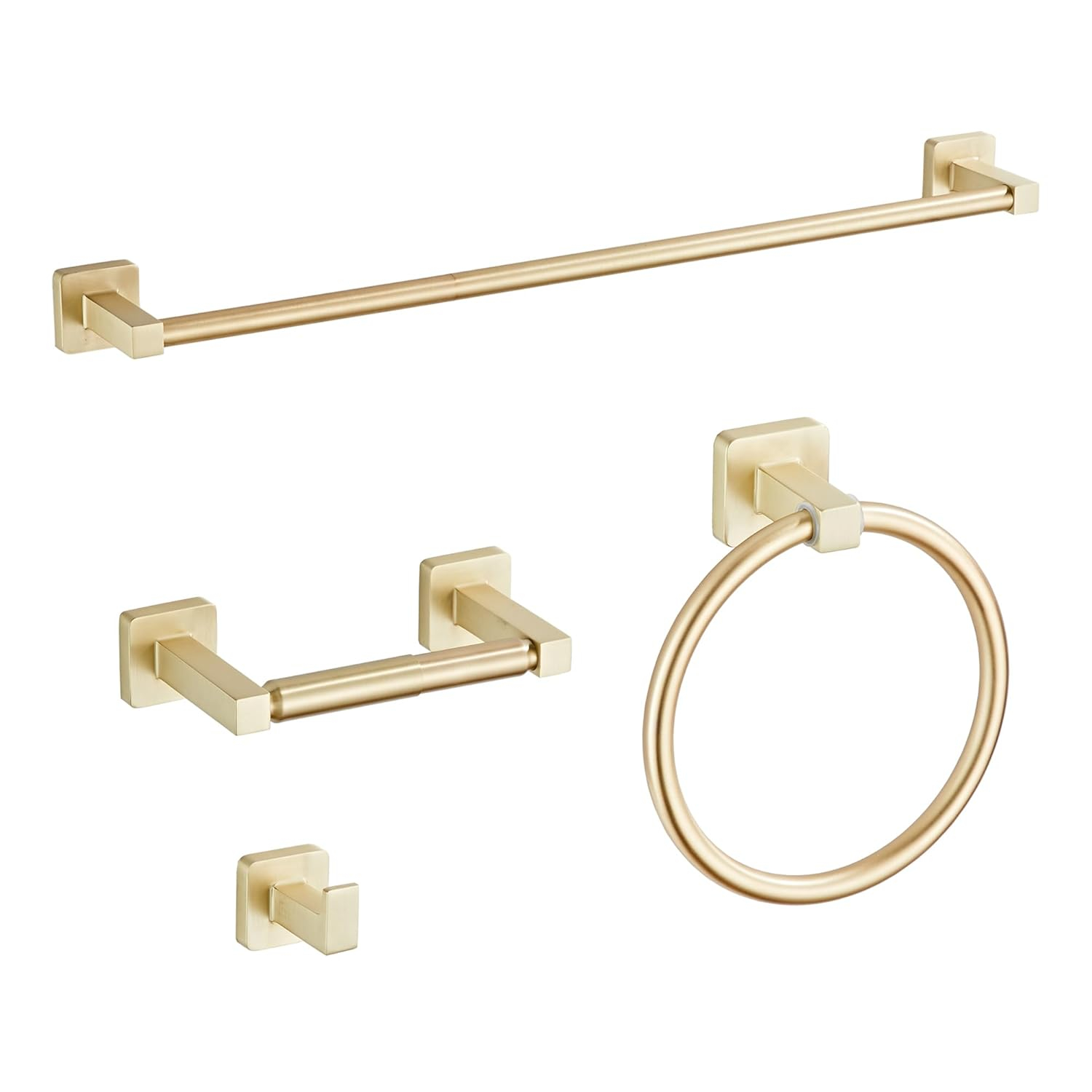 Brusehd Light Gold Bathroom Hardware Set 4 Pieces,Bathroom Accessories Set Stainless Steel Wall Mounted, Hand Towel Bar, Towel Ring, Robe Towel Hooks,Toilet Paper Holder,Towel Bar Set, 23.6 Inch…