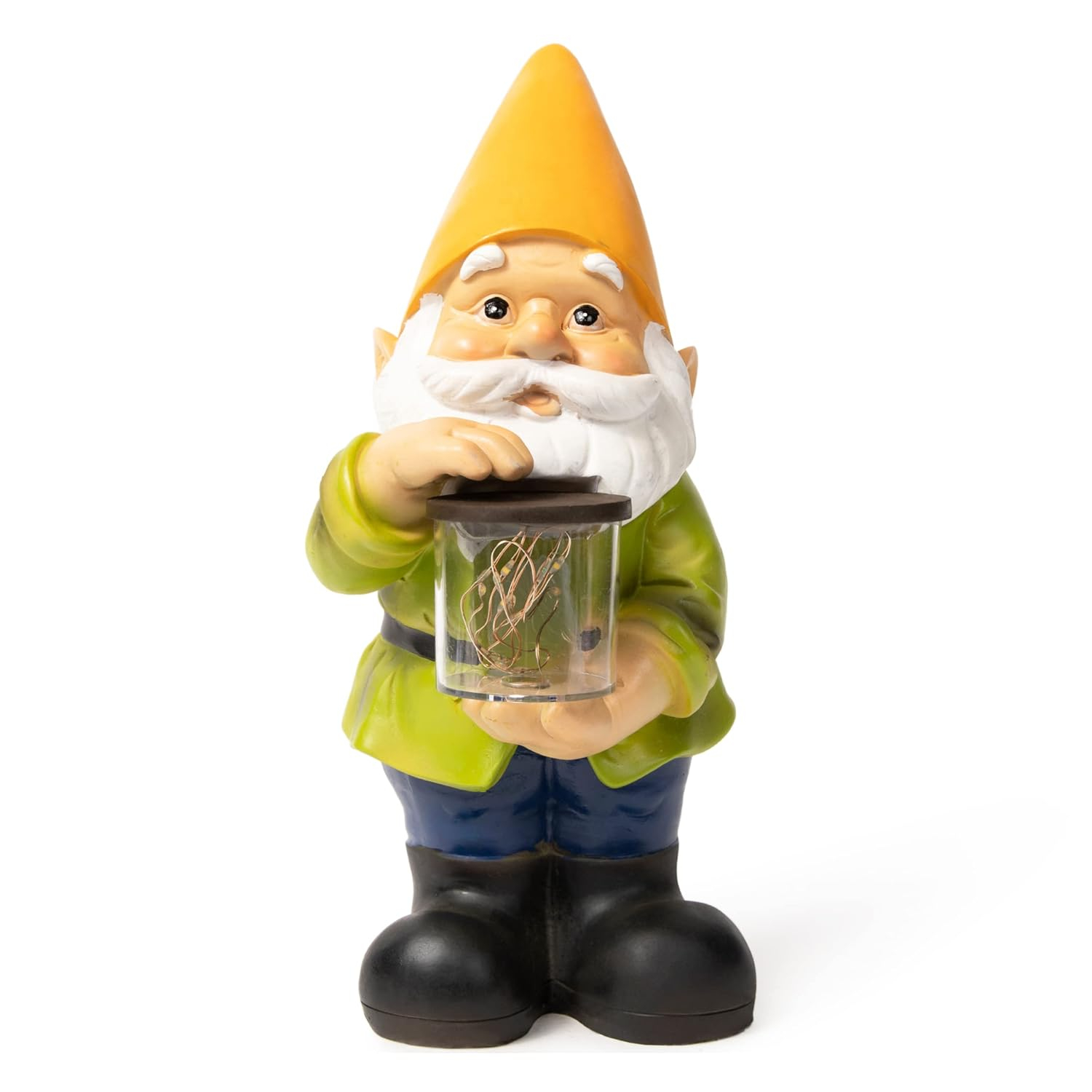 VP Home Firefly Jar Gnomes - Outdoor Garden Gnome with Solar Light - Durable Garden Decorations for Yard, Lawn, Patio - 10.5H x 7W x 5.5D - Weather-Resistant Gnome Statue