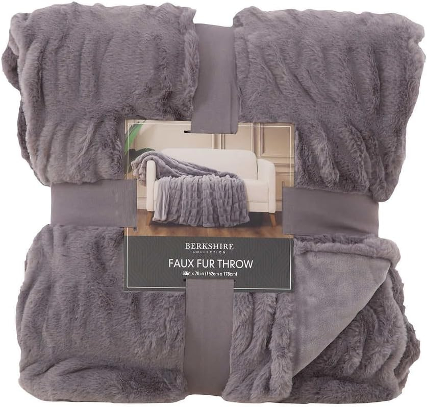 Gray Faux Fur Reversible Throw Blanket, 60" x 70"