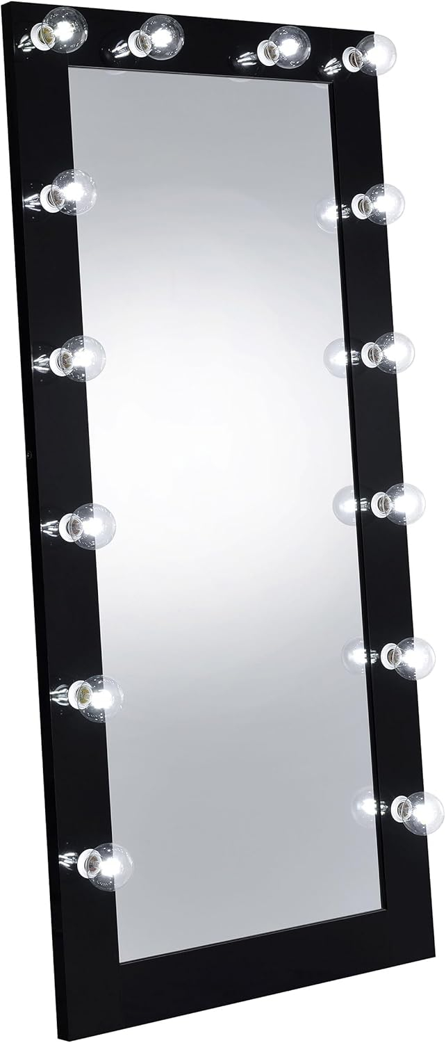 Black High Gloss Full Length Rectangular Wood Floor Mirror