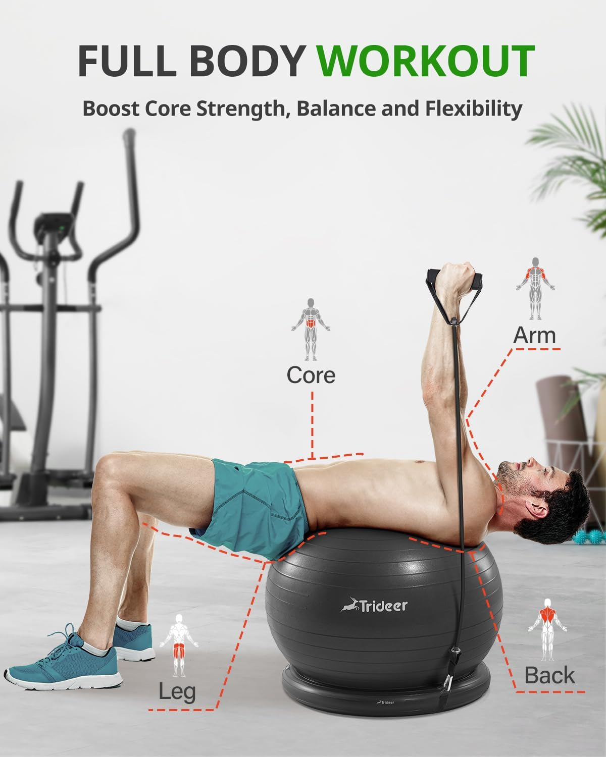 Trideer Ball Chair Yoga Ball Chair Exercise Ball Chair with Base & Bands for Home Gym Workout Ball for Abs, Stability Ball & Fitness Ball Seat to Relieve Back Pain