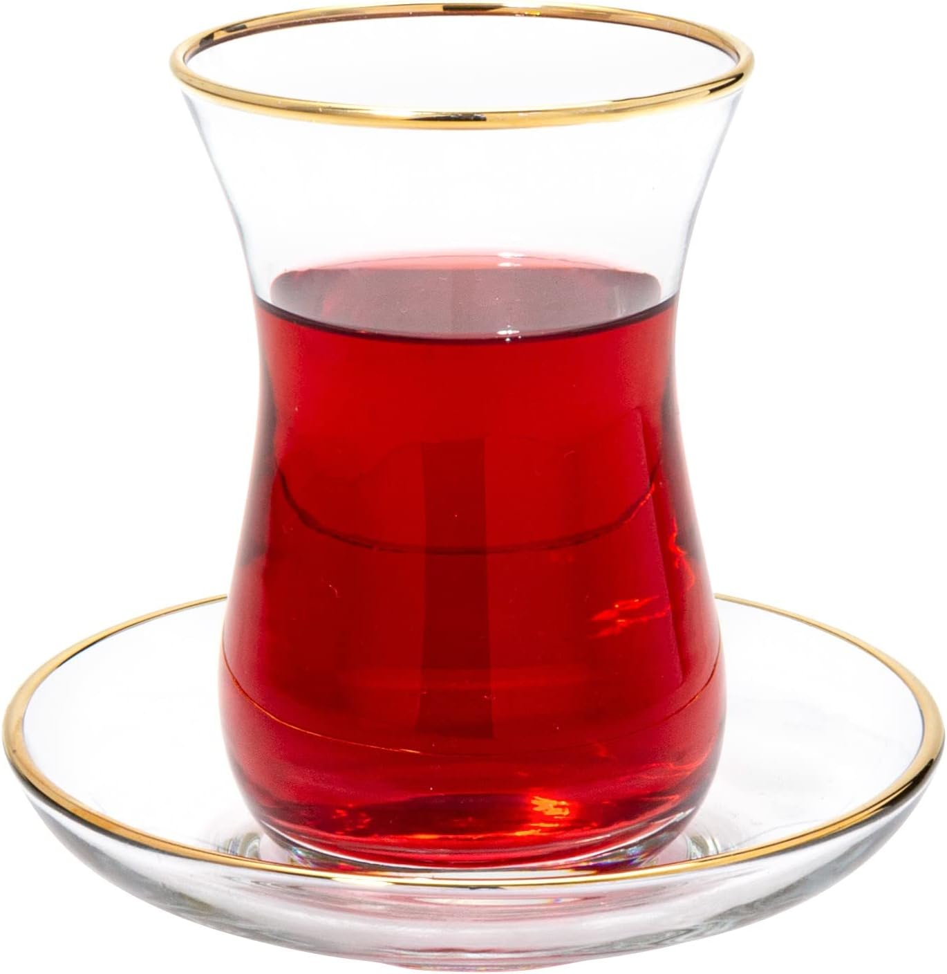 Clear Glass Turkish Tea Cups with Saucers, 4 Oz, Set of 6