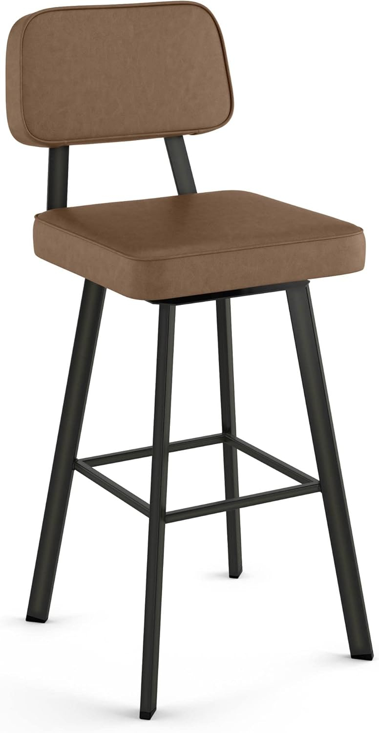 Amisco Clarkson 30 in. Swivel Bar Stool - Brown Faux Leather/Dark Brown Semi-Transparent Metal