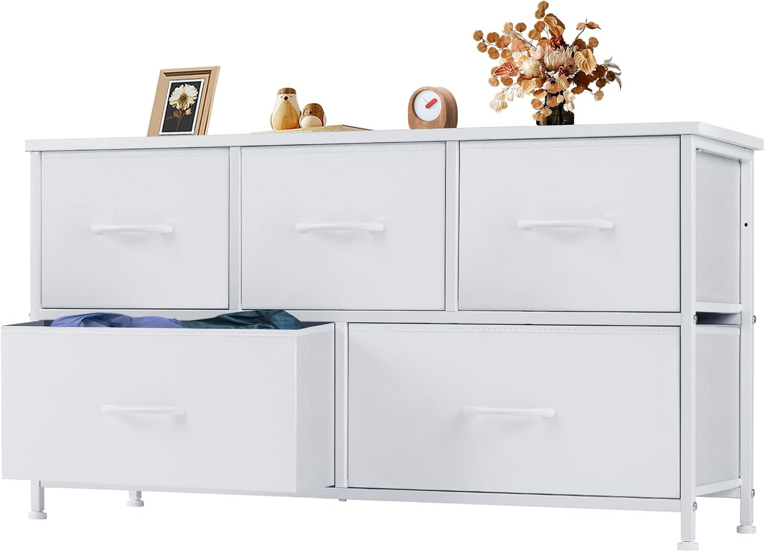 Sweetcrispy Dresser for Bedroom, Wide Chest of Drawers, Fabric Dresser Organizer with 5 Drawers, TV Stand, Storage Organizer Unit with Fabric Bins for Closet, Living Room, Hallway