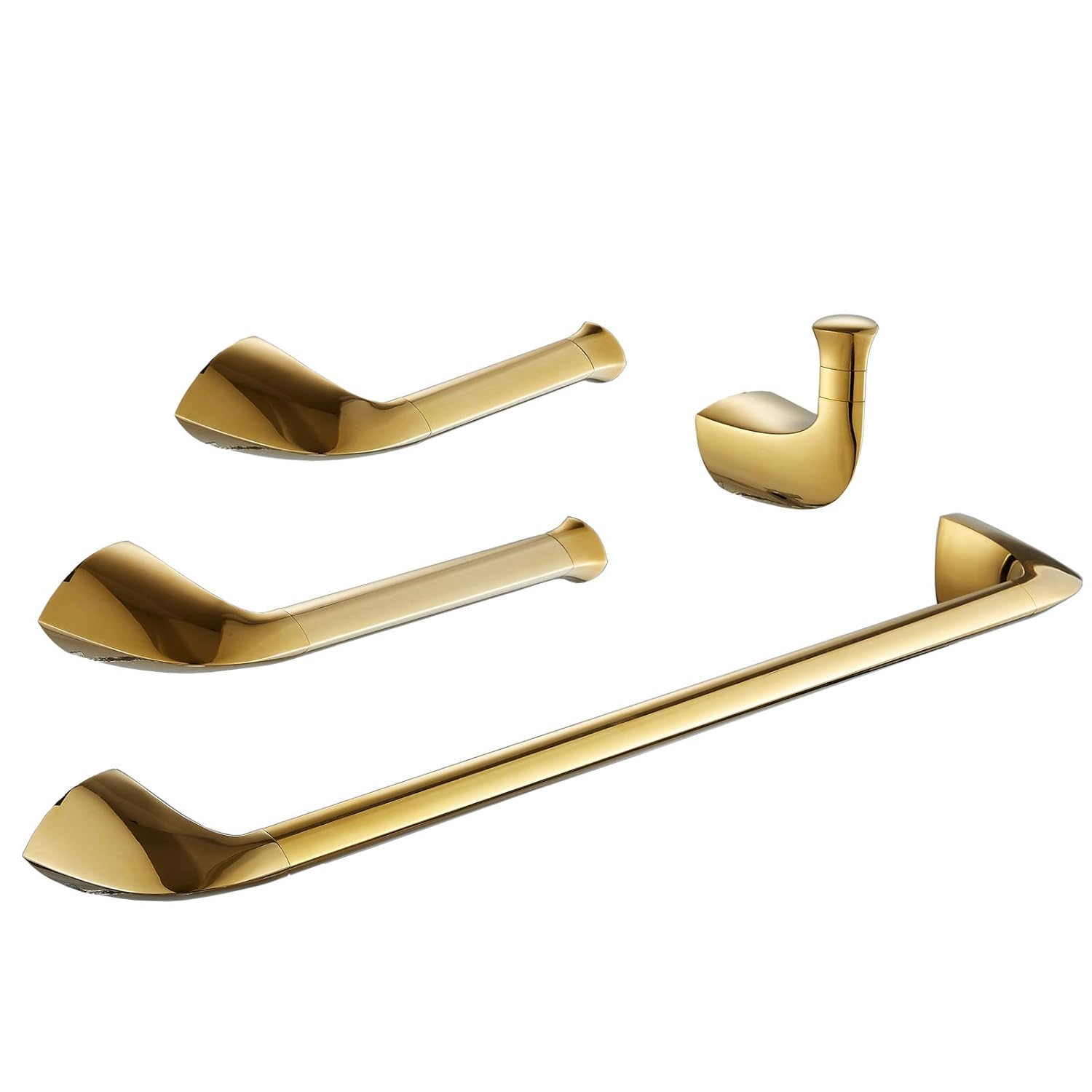 Bathroom Accessory Set 4-Piece Includes Towel Rack+Hand Towel Holder+Toilet Paper Holder+ Hook,Polished Gold Bath Accessories Hardware,Solid Brass/Wall Mounted