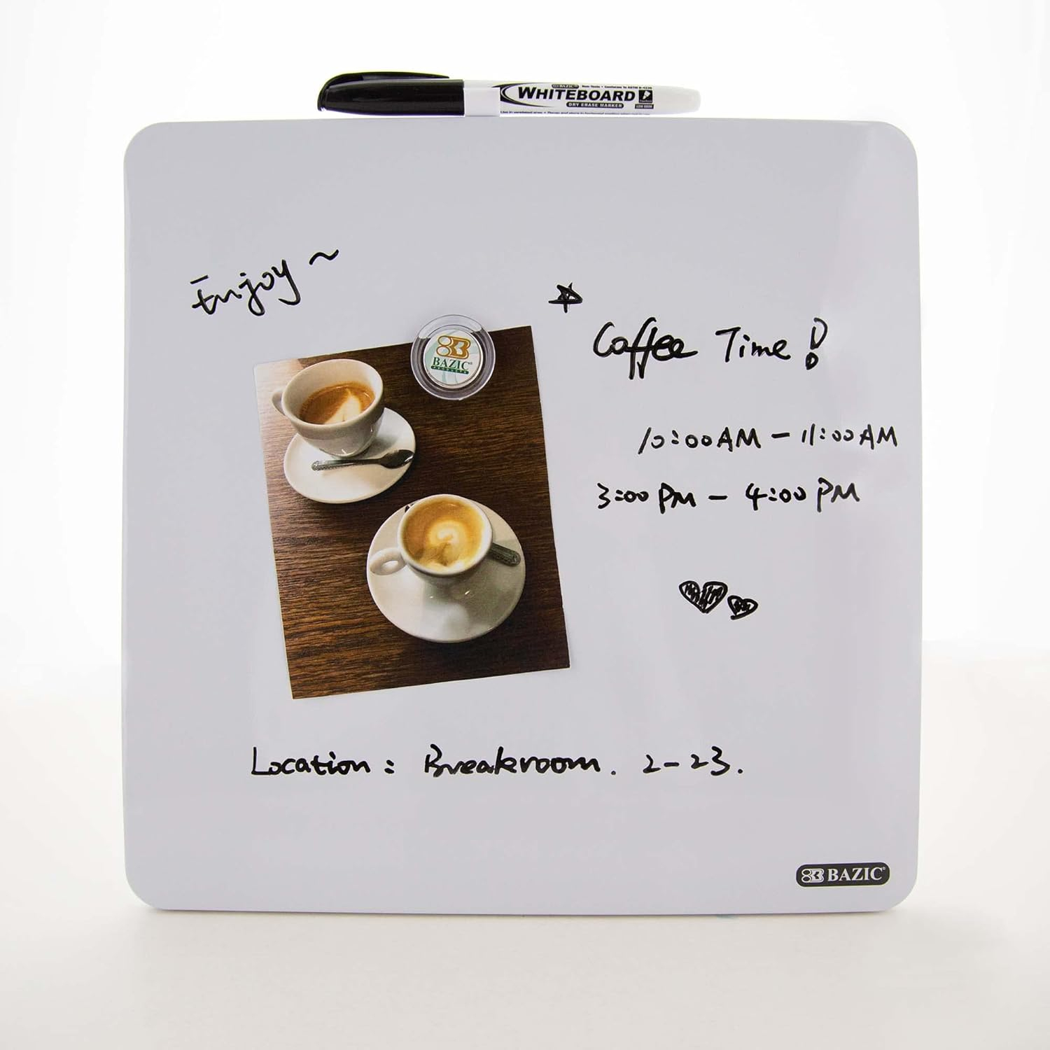 BAZIC Magnetic Dry Erase Board Tile 11.5"x11.5" Whiteboard, Markers and Magnets 1-Pack
