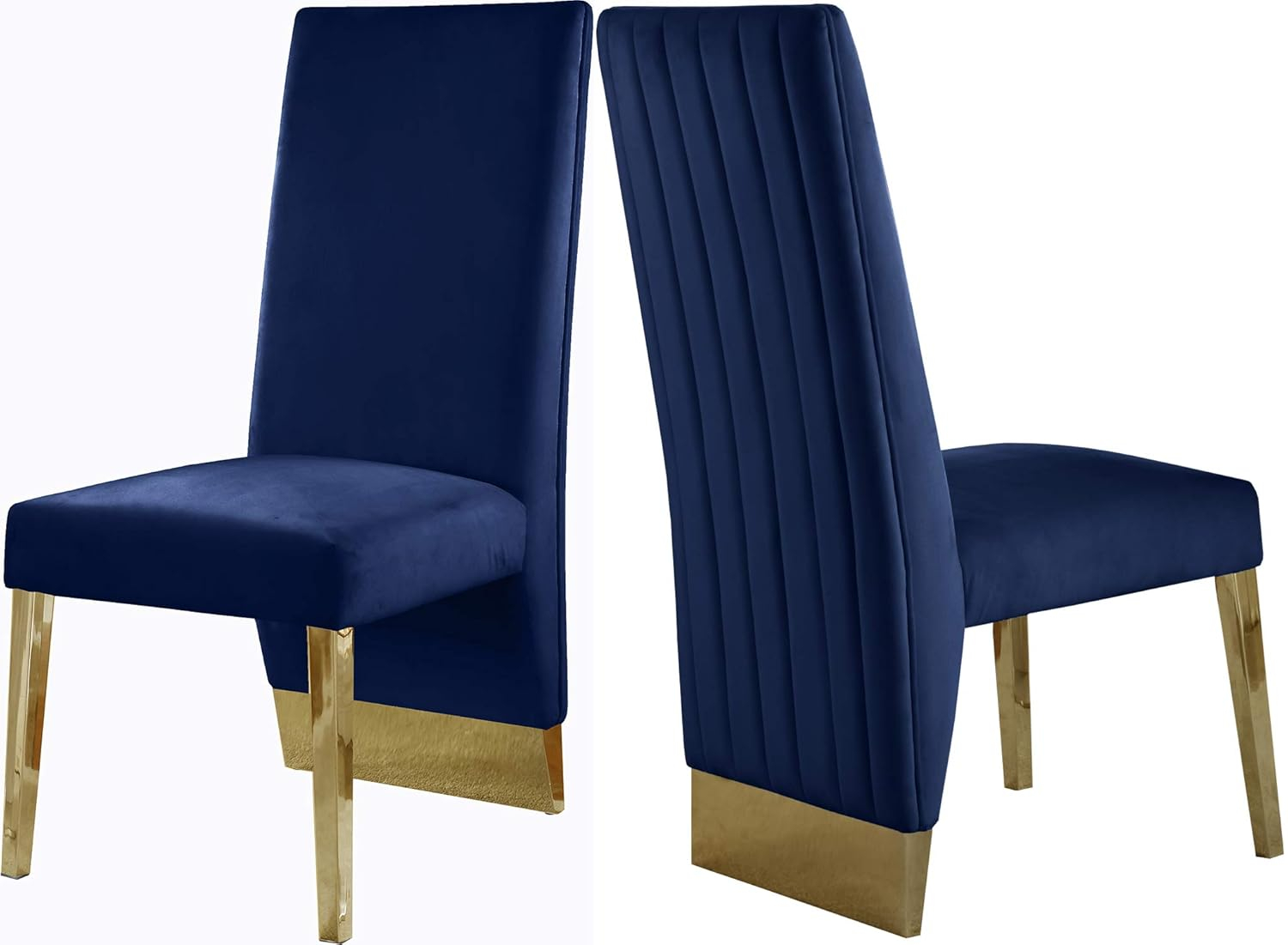Meridian Furniture Porsha 19"H Velvet Dining Chair in Navy (Set of 2)