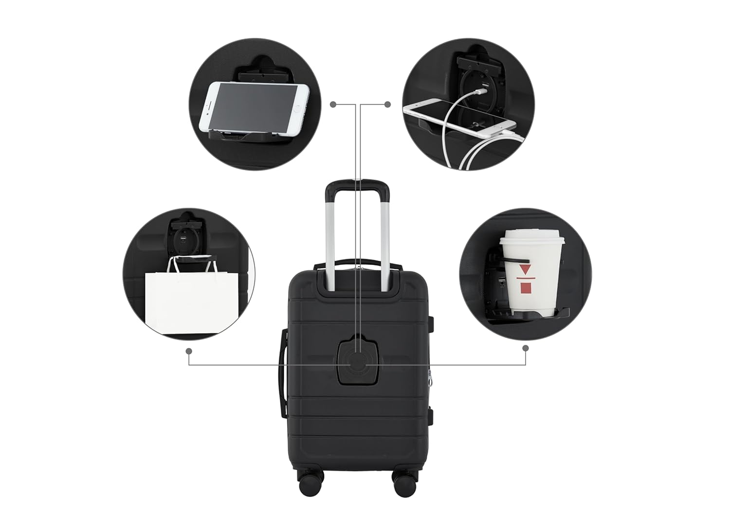 French Connection 22in Expandable Rolling Carry-on with Cup Holder, Black