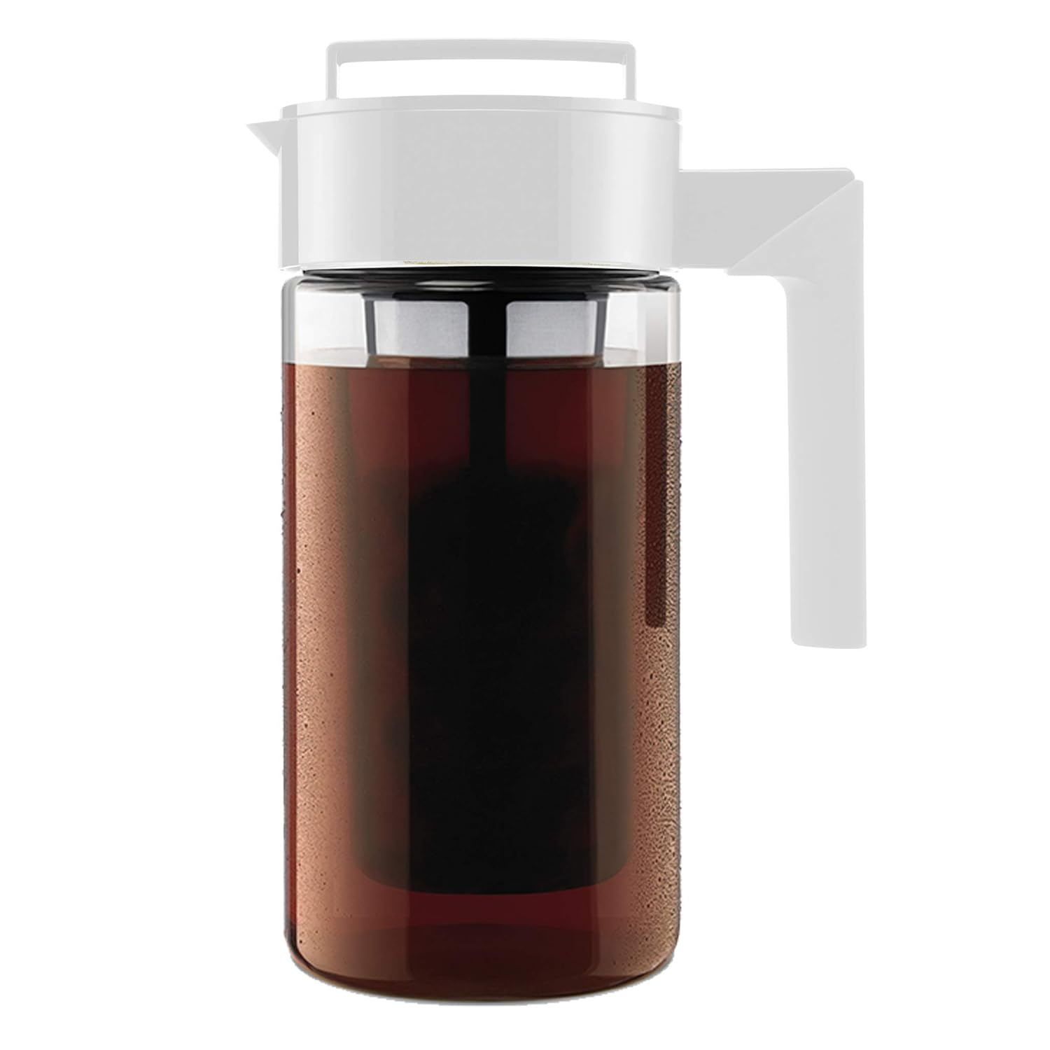Takeya Patented Deluxe Cold Brew Coffee Maker with White Lid Airtight Pitcher, 1 Quart, White