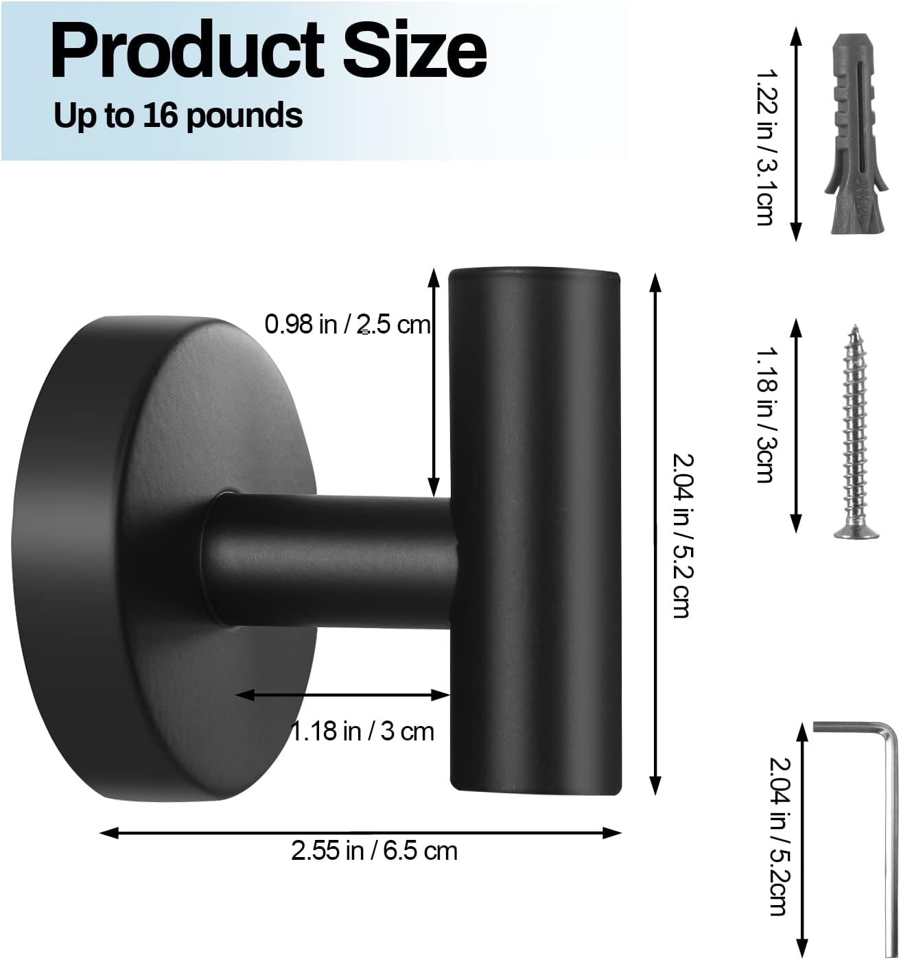 Kruodop Towel Hooks for Bathroom,6 Packs Wall Mount Towel Holder,Black Matte Wall Robe Hook,Stainless Steel Heavy Duty Door Hanger Towel Hook for Kitchen, Bedroom,Hotel,Pool,Coats - Black