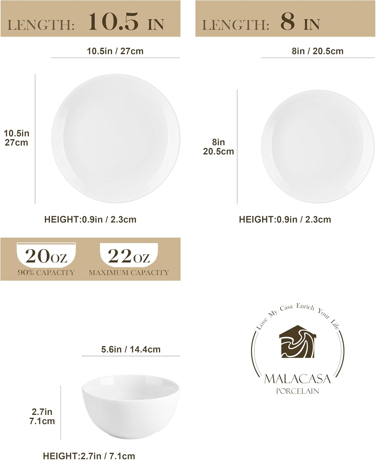 MALACASA 12-Piece Gourmet Porcelain Dinnerware Sets, White