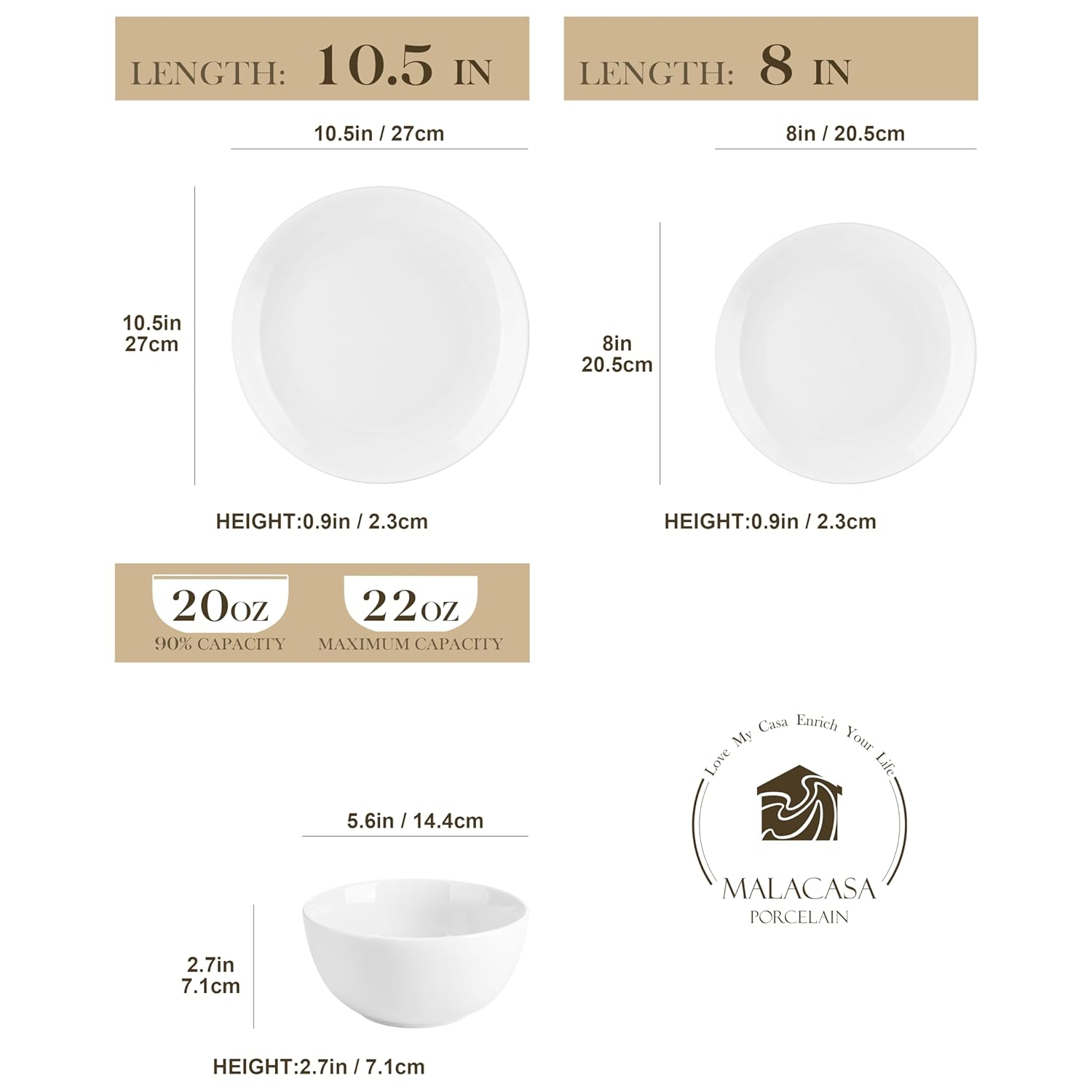 MALACASA 12-Piece Gourmet Porcelain Dinnerware Sets, White