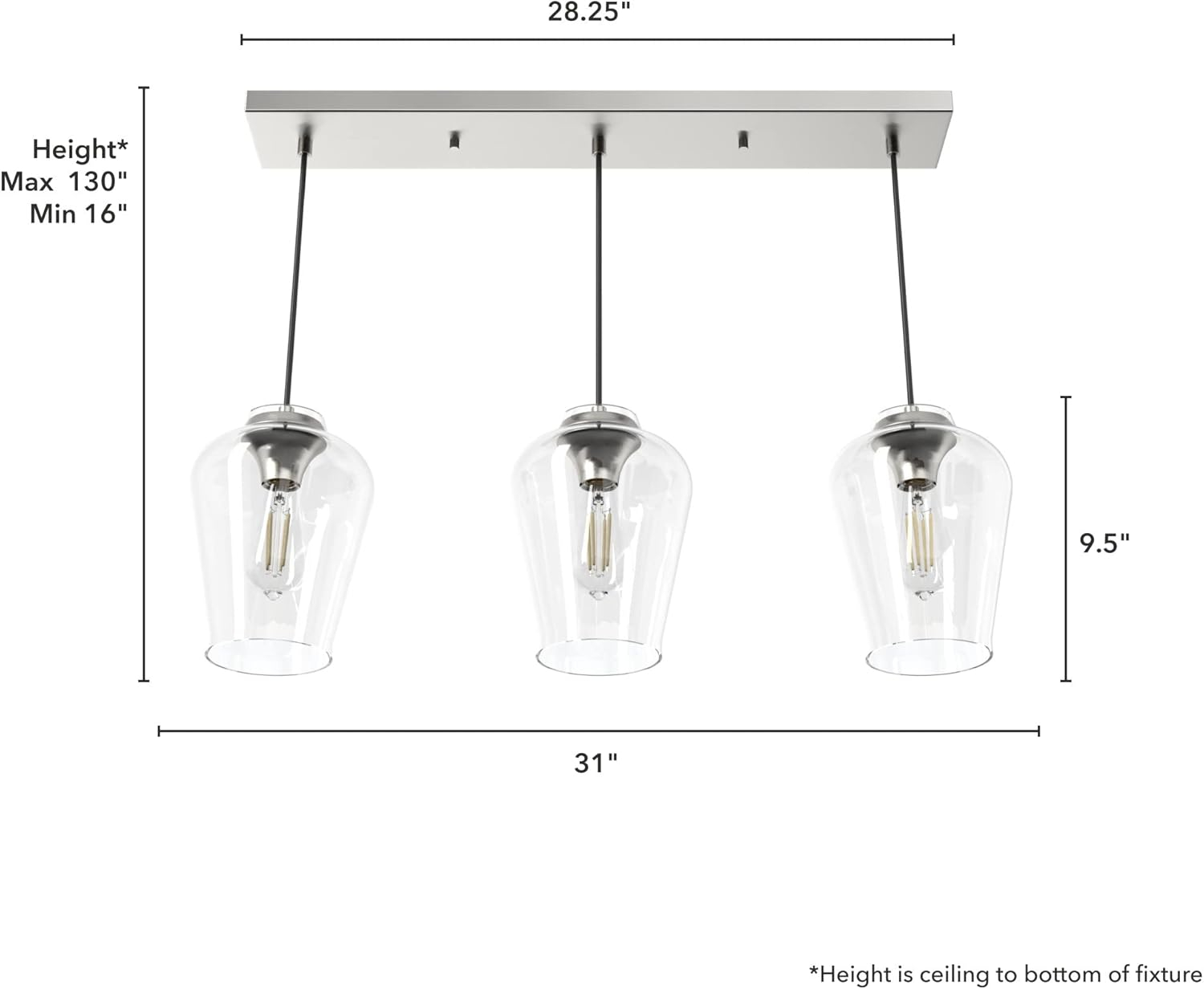 Brushed Nickel 3-Light Linear Cluster with Clear Glass Shades