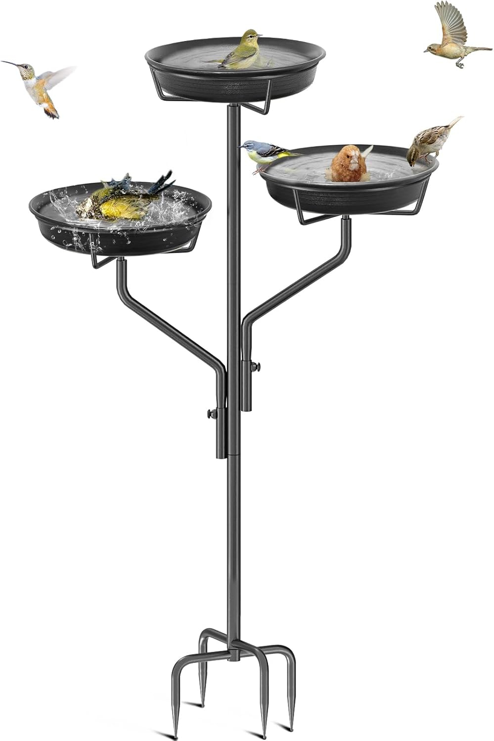 Freestanding Birdbaths Bowl Outdoor, Free Standing Garden Bird Bath Bird Feeder Bowl with Metal Stake, Detachable Decoration Spa Birdfeeder for Garden Patio Yard Lawn, 4 Spiky Feet (Brown)