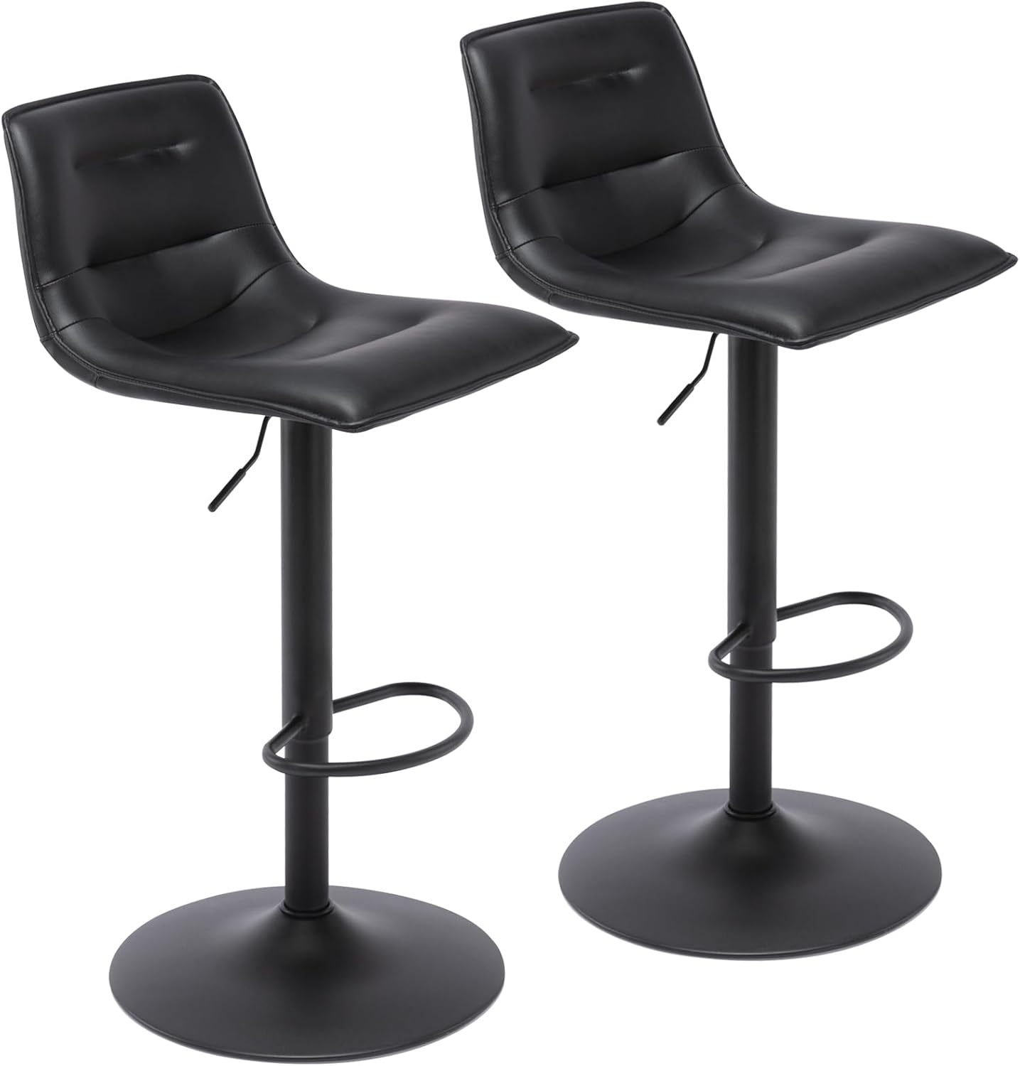 Brage Living Adjustable Bar Stools Set of 2, Modern PU Leather Swivel Counter Height Barstools with Back, Armless Airlift Curved Bar Chairs for Kitchen Dining Cafe (Black, Black Base)