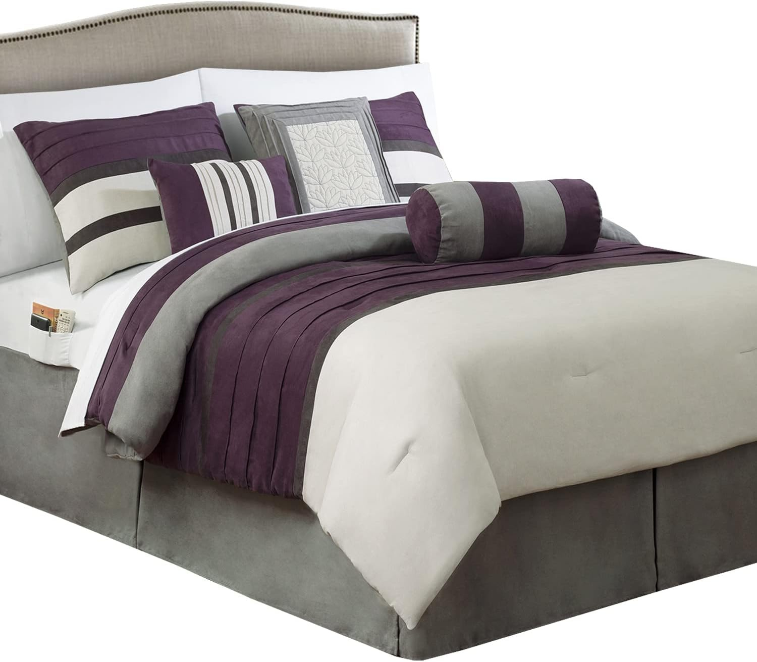 Elegant Comfort 12-Piece Bed-in-a-Bag, Cirena Microsuede Comforter Collection with 6-Piece Sheet Set, Smart Pockets and Decorative Pillows, All Season Bedding, 12PC Cirena, King, Purple