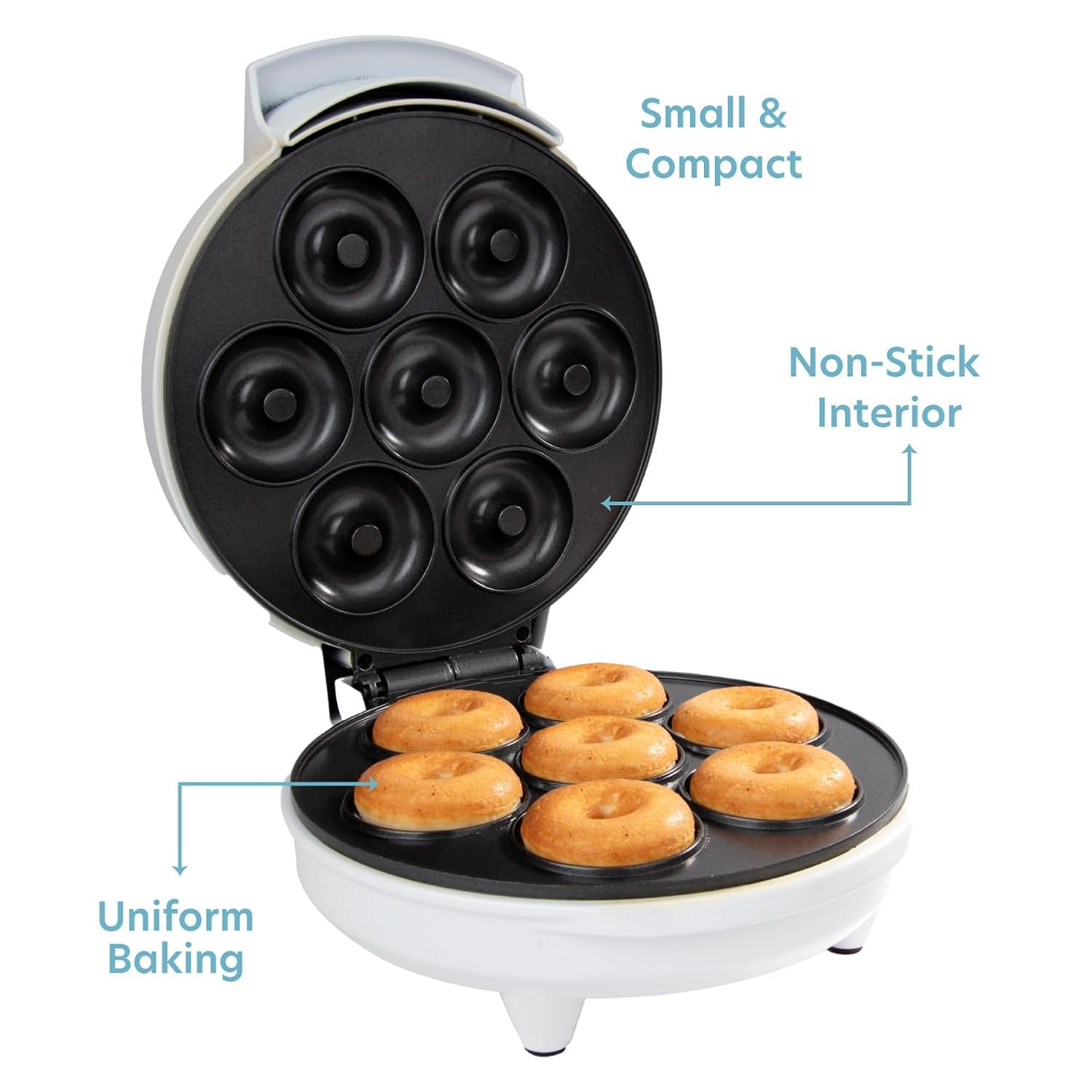 CucinaPro Mini Donut Maker- Electric Non-Stick Surface Makes 7 Small Doughnuts- Unique Baking Activity for Adults, Brunch or Dessert