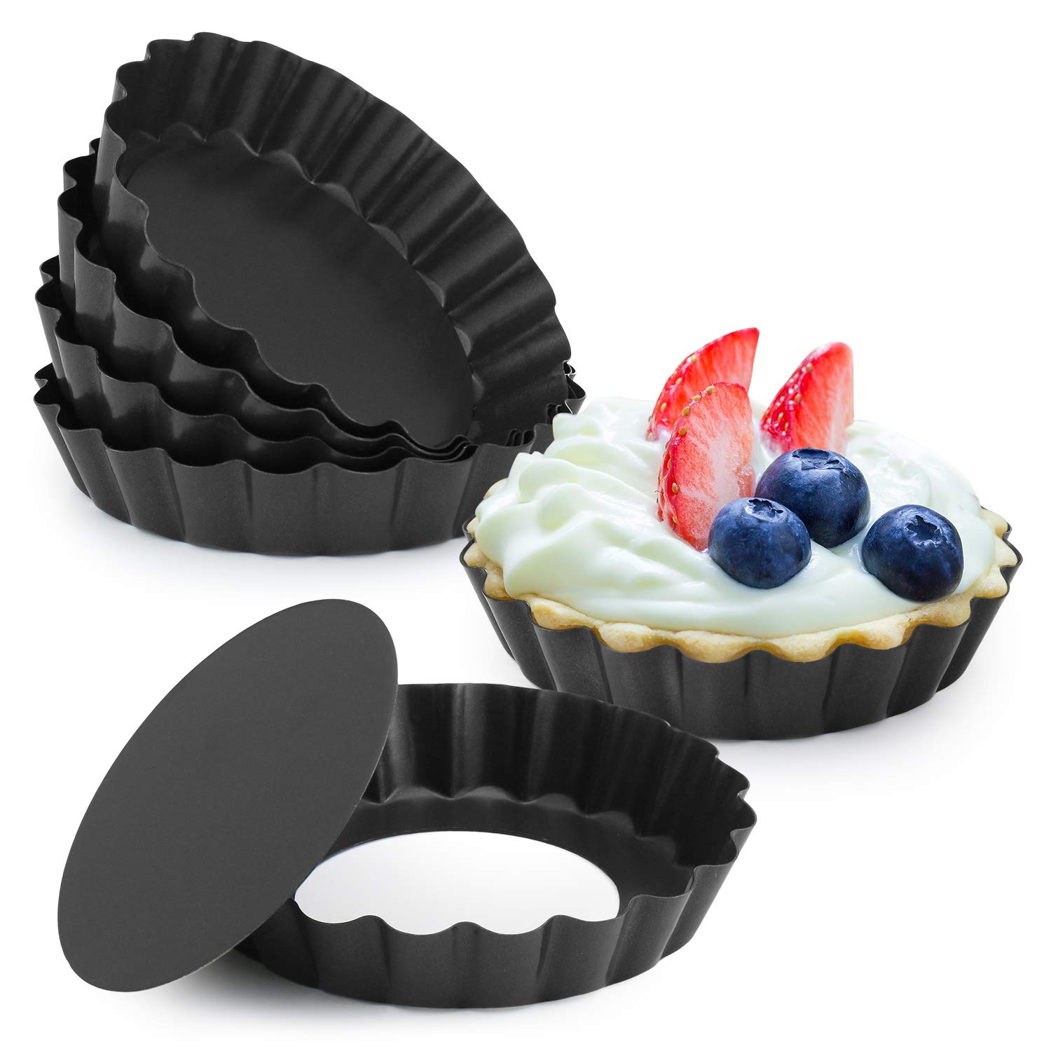 Laxinis World 4 Quiche Pans with Removable Bottom, Non-stick, Fluted Sides, Mini Tart Pans, Set of 6