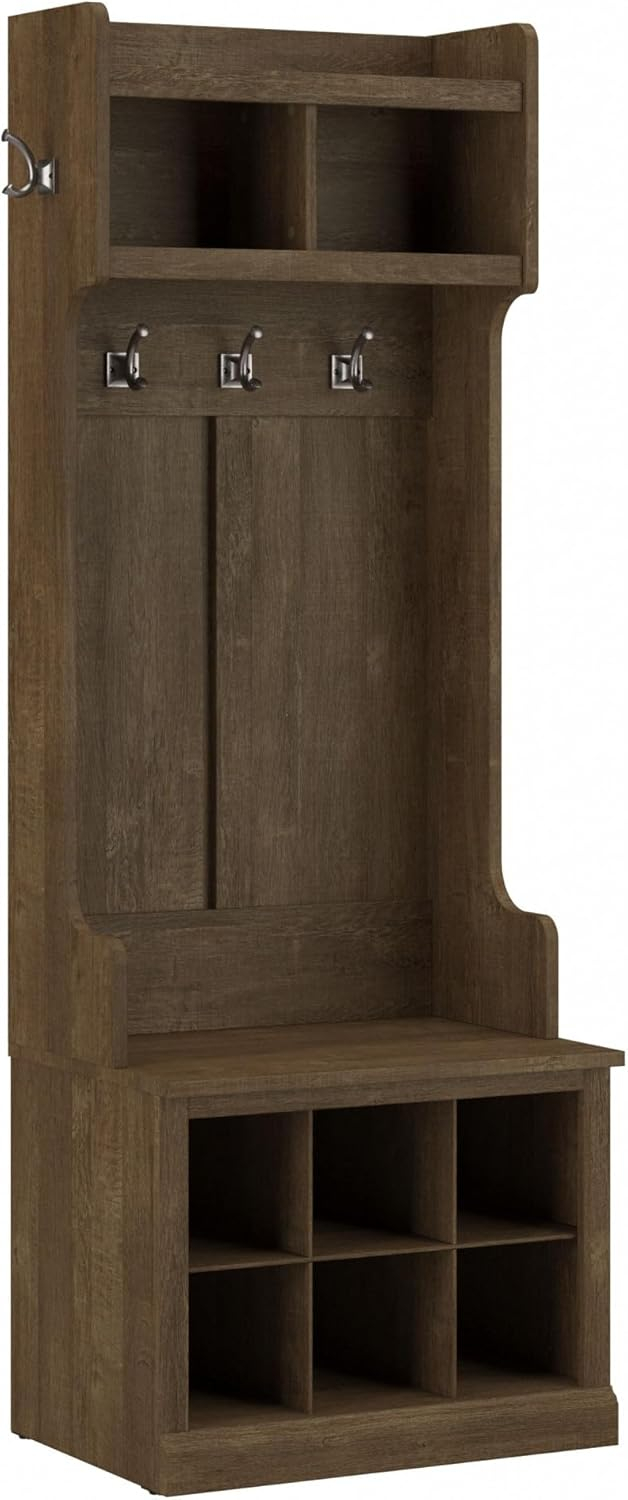 Woodland 24W Hall Tree & Shoe Bench w/ Shelves in Ash Brown - Engineered Wood
