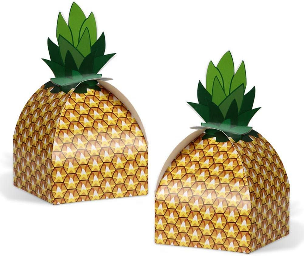 50pcs Pineapple Favor Boxes 3D Large Pineapple Party Favors Bags for Hawaiian Luau Pineapple Theme Party Decorations Summer Tropical Party Supplies