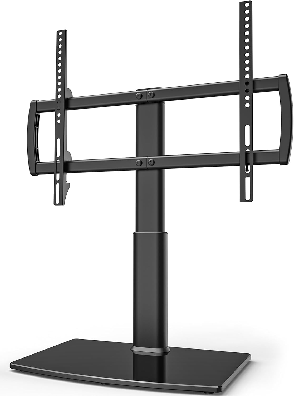 Universal Tabletop TV Stand with Wall Mount for 32 to 70 inch 4 Level Height Adjustable, Heavy Duty Tempered Glass Base, Holds up to 110lbs Screens, HT03B-002