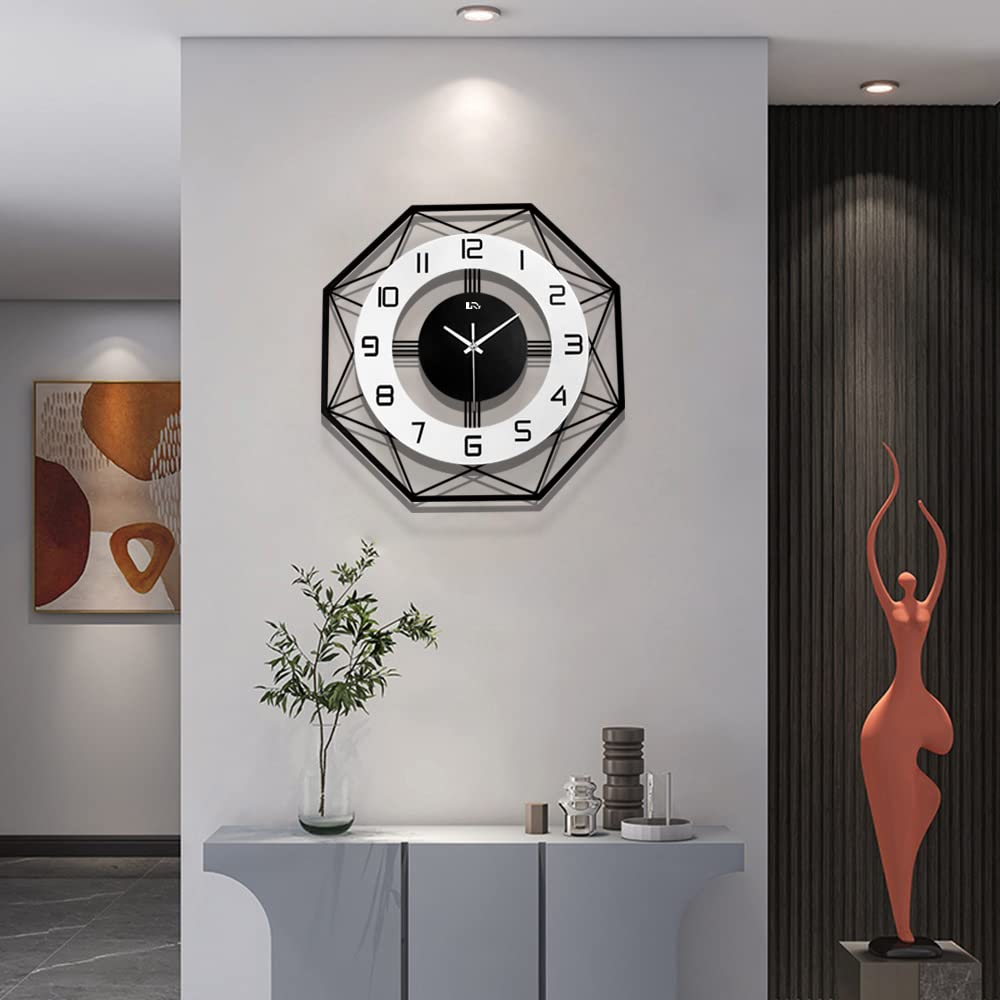 Large Wall Clock for Living Room Decor Pendulum Modern Kitchen Silent Big Wall Watch for Bedroom Black and White Decorative Office Non Ticking Battery Operated Wall Clock 25 Inch