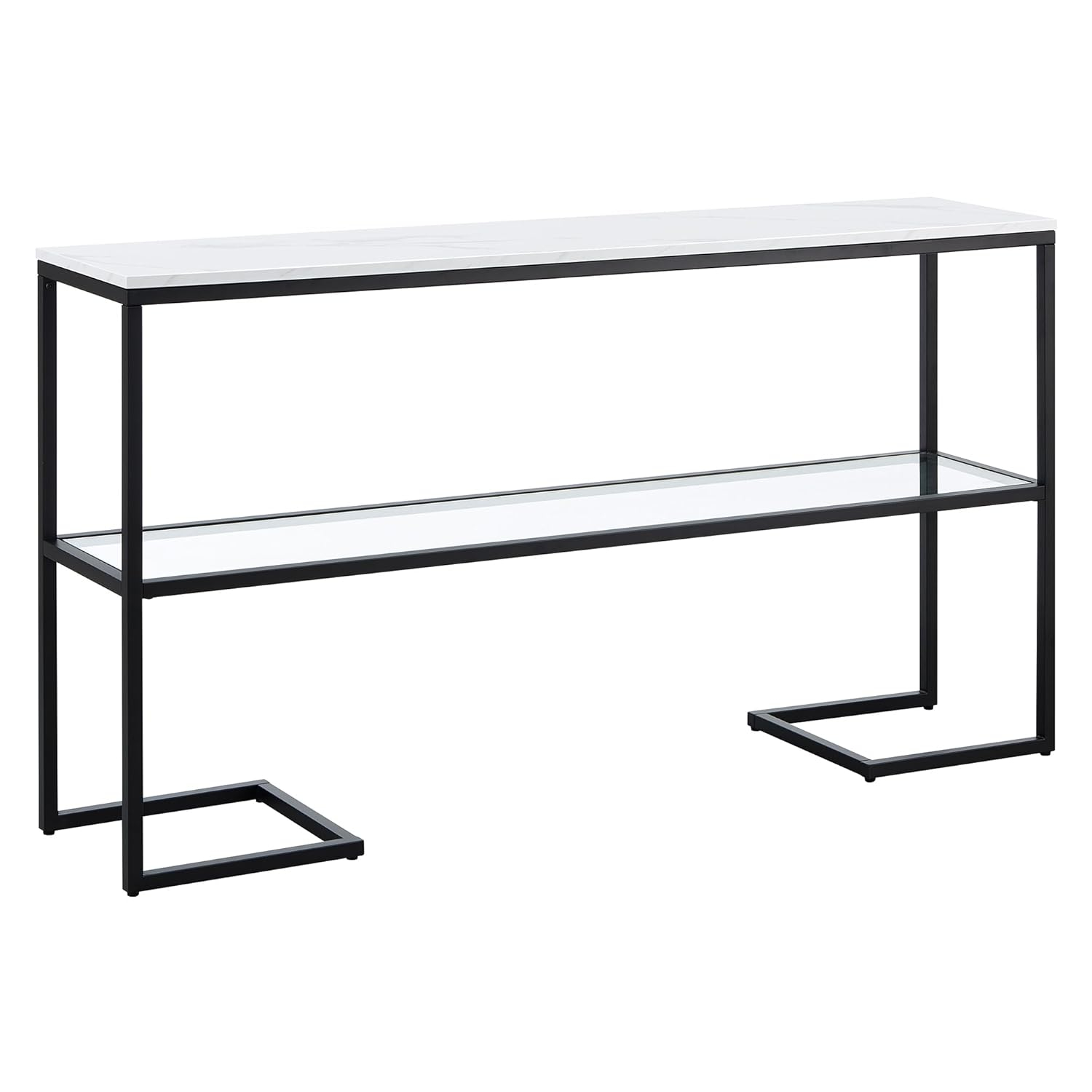Evelyn&Zoe Errol 55" Wide Rectangular Console Table with Faux Marble Top, Blackened Bronze