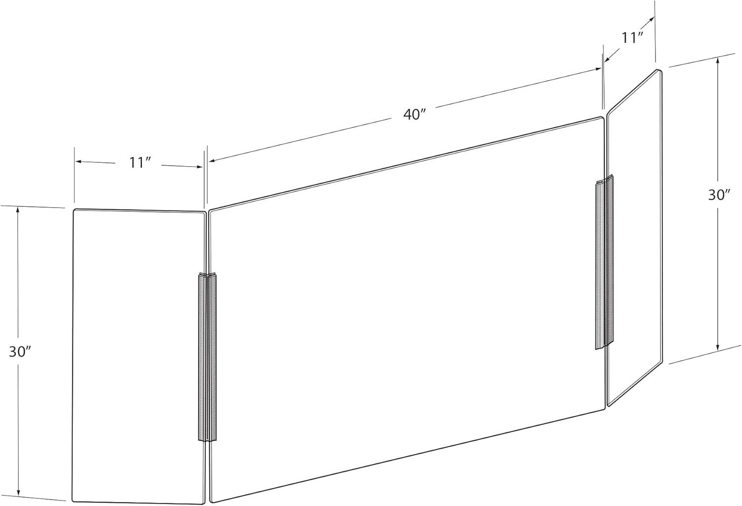 Azar Displays 176196-100 X-Large 62" wide x 30" high Clear Acrylic Tri Fold PLEXIGLASS Protective Shield, Sneeze Guard, Personal Barrier, adjustable heights for pass through on the bottom