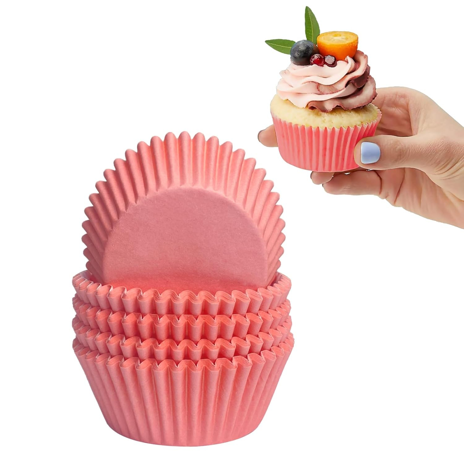 Standard Pink Cupcake Liners 100 Pcs:Pink Cupcake Muffin Liners,Grease-Proof Paper Baking Cups,No Smell Food Grade Baking Cups Paper
