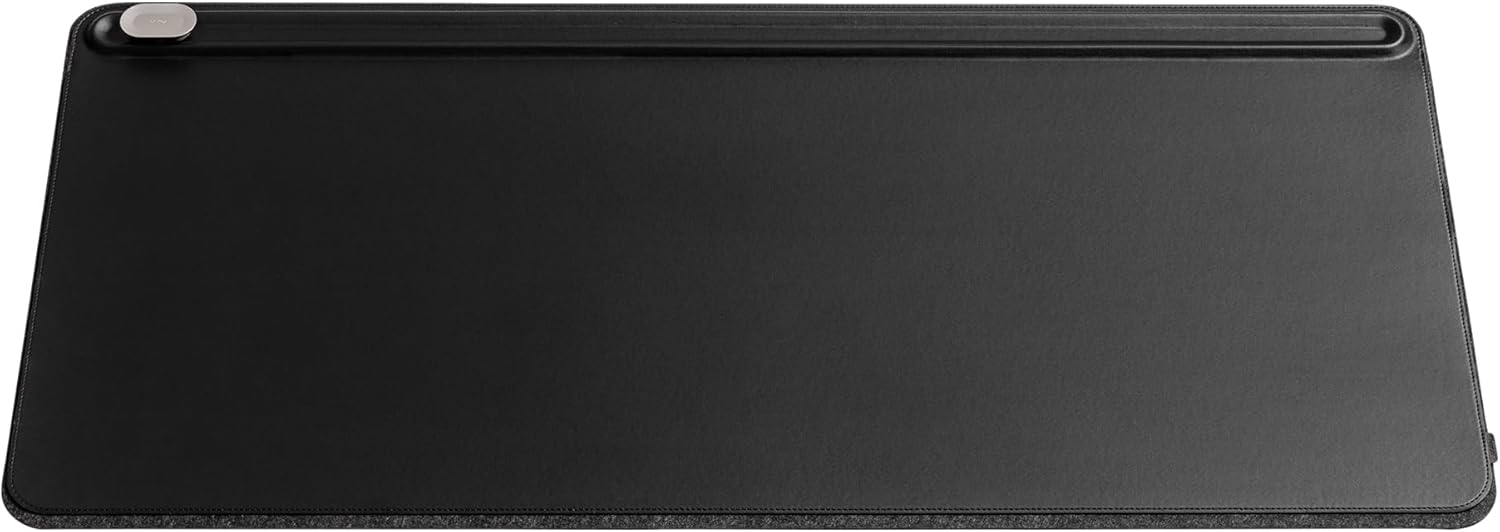 Large Black Faux Leather Desk Mat with Magnetic Cable Holder