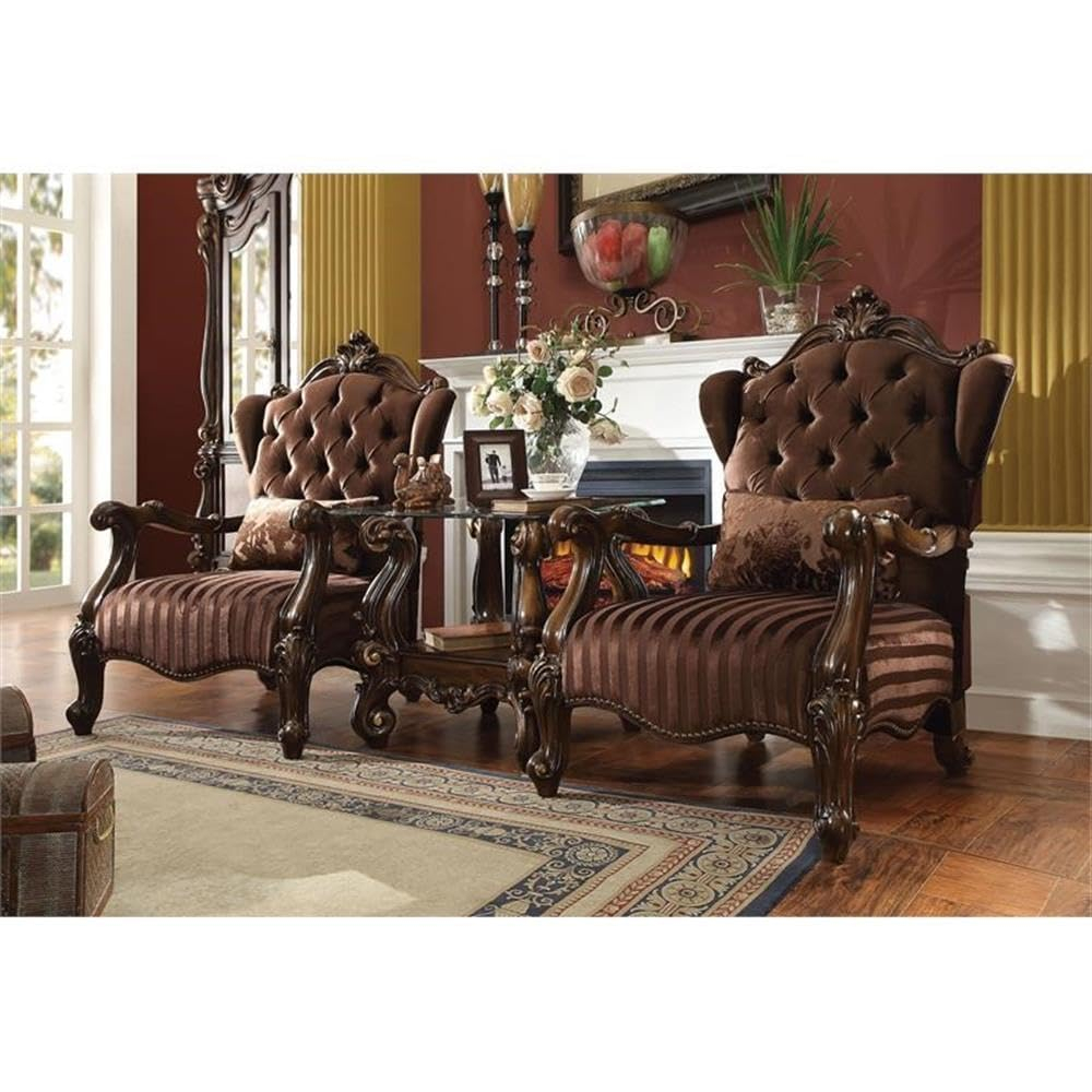 Brown Velvet and Cherry Oak Traditional Accent Chair