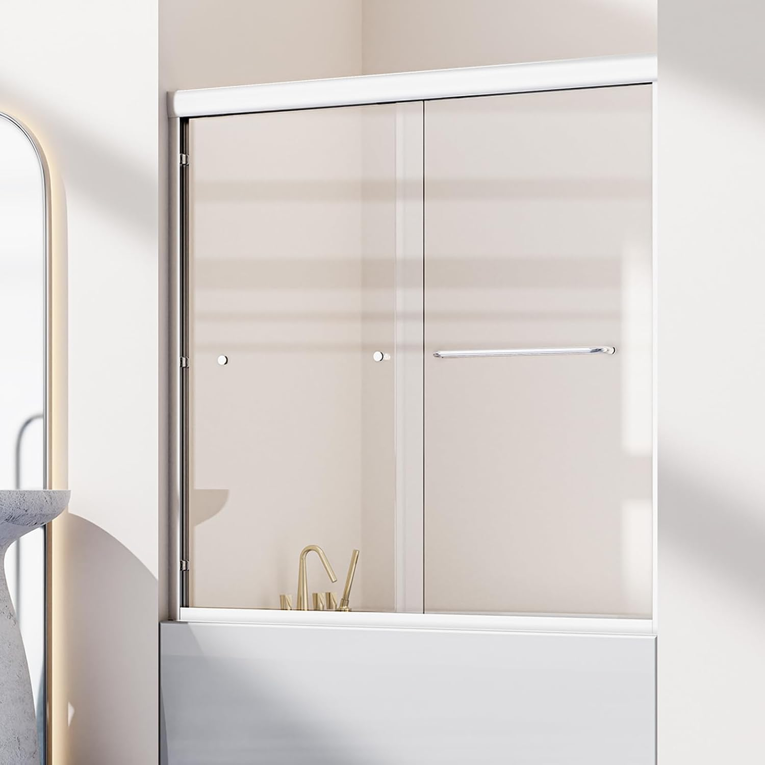 56"-60"W*58" H Semi-Frameless Double Sliding Tub Door, Bypass Bathtub Shower, 1/4" (6mm) Thick SGCC Tempered Glass Door, Chrome