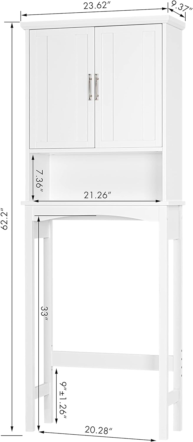 Sobaniilo Over The Toilet Storage Cabinet, Bathroom Storage Organizer Over Toilet, Space Saver W/Adjustable Shelf & Open Storage Shelf, White