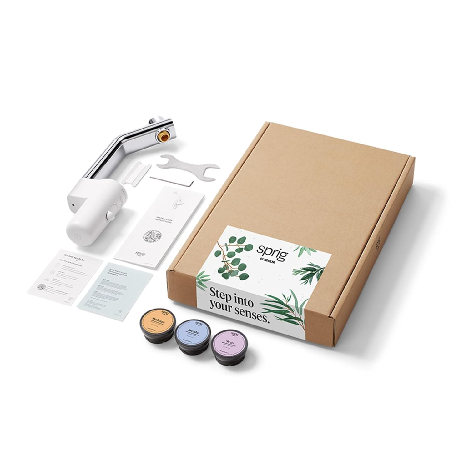 Sprig by Kohler Shower Infusion Starter Kit, Clean Aromatherapy Infused With Skin and Hair-Loving Ingredients, White/Chrome