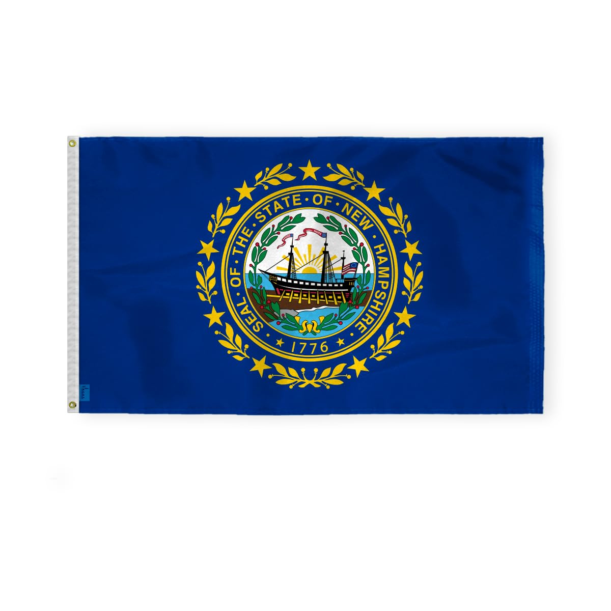 AGAS New Hampshire State Flag 4x6 Ft - Double Sided Reverse Print On Back 200D Nylon - Brass Grommets Stitched Edges Fade Proof Sharp Vivid Colors - State of New Hampshire Flag Banner