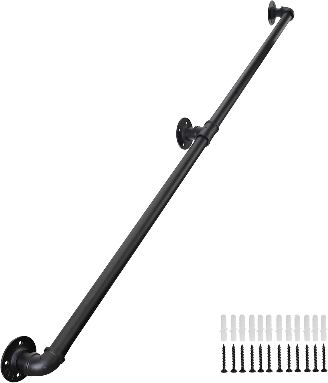 Handrails for Outdoor Steps 5FT, Galvanized Steel Handrails for Indoor Stairs Easy to Install, Iron Balusters Hand Railing Indoor Outdoor for Household or Commercial Buildings