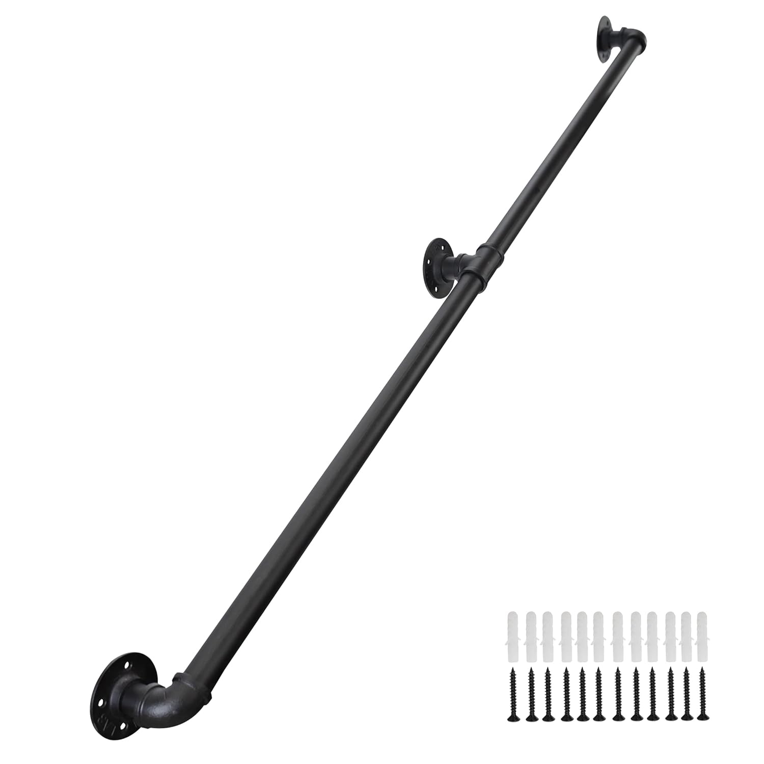 Handrails for Outdoor Steps 5FT, Galvanized Steel Handrails for Indoor Stairs Easy to Install, Iron Balusters Hand Railing Indoor Outdoor for Household or Commercial Buildings