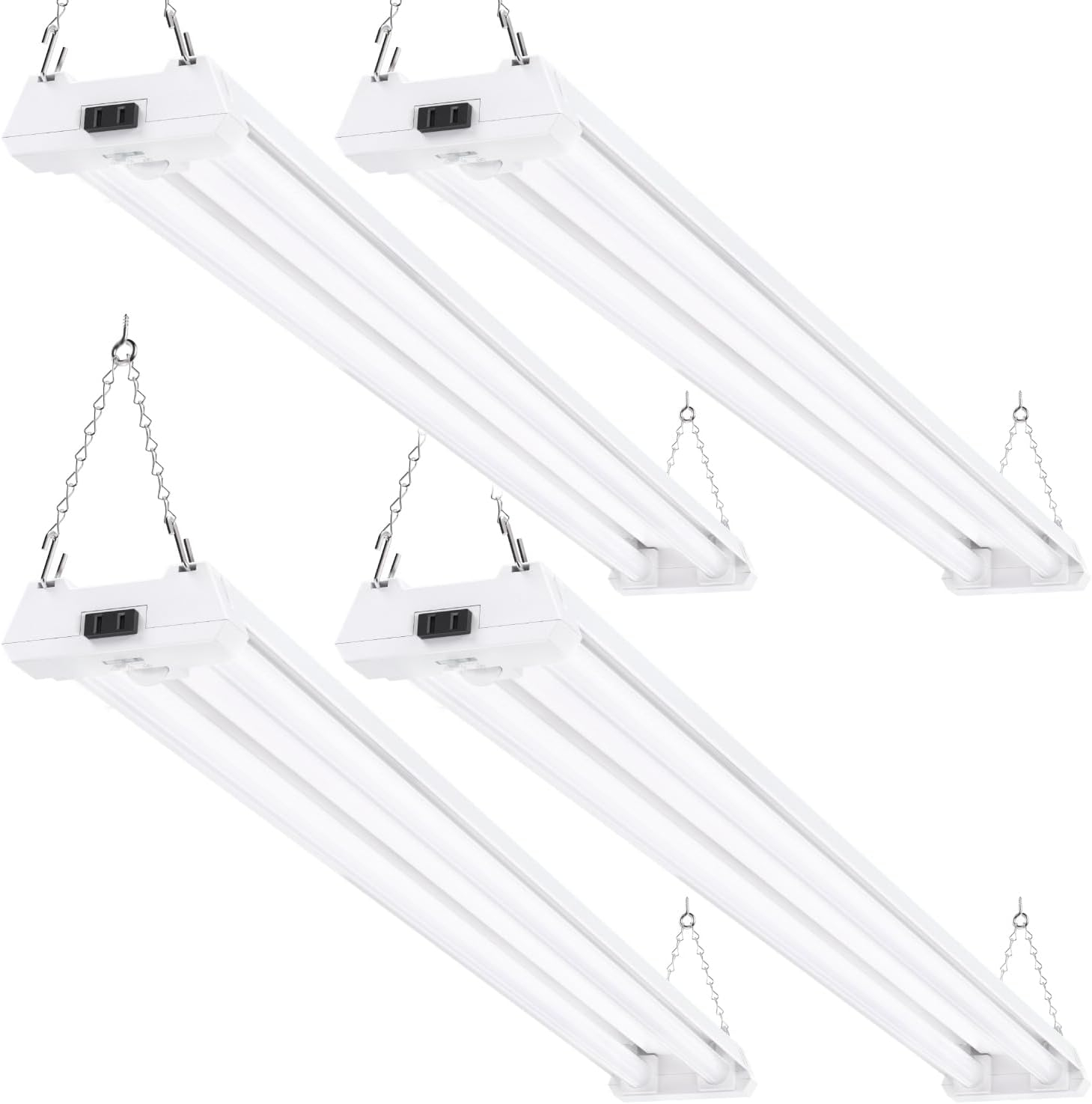 Sunco Motion Sensor 4ft LED Shop Light, Garage Lights Ceiling LED Plug in Fixtures, 40W, 5000K Daylight, Frosted, Motion Activated, Linkable Suspension Mount, ETL 4 Pack